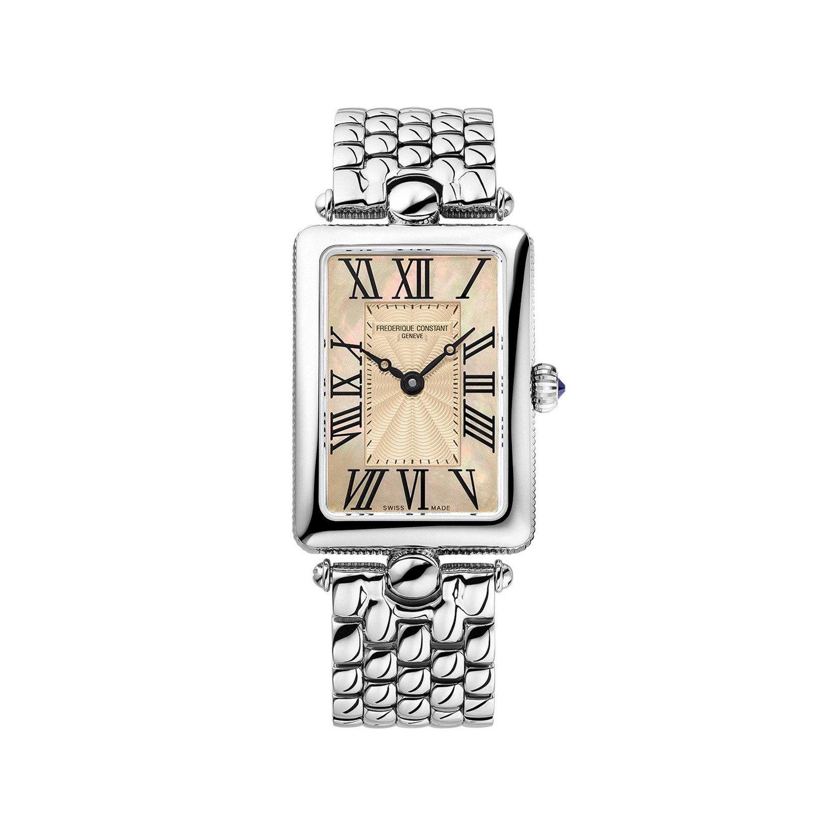 Frederique Constant Classics Art Deco Quartz 28x20.70 mm Stainless Steel Watch  Pink Dial  Stainless Steel Bracelet
