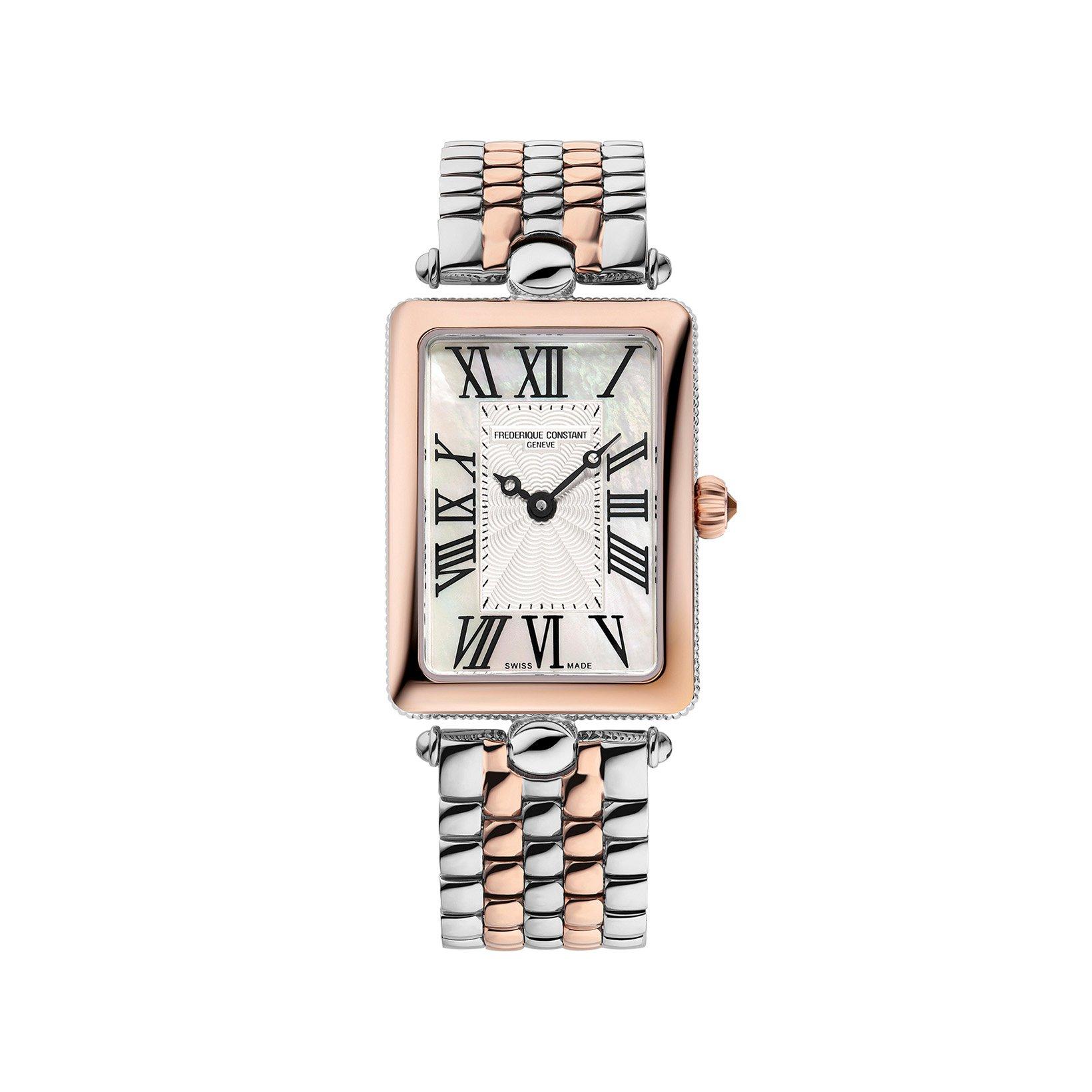 Frederique Constant Classics Art Deco Quartz 28x20.70 mm Stainless Steel And Rose Gold Plated Watch  Silver Dial  Stainless Steel And Rose Gold Plated Bracelet