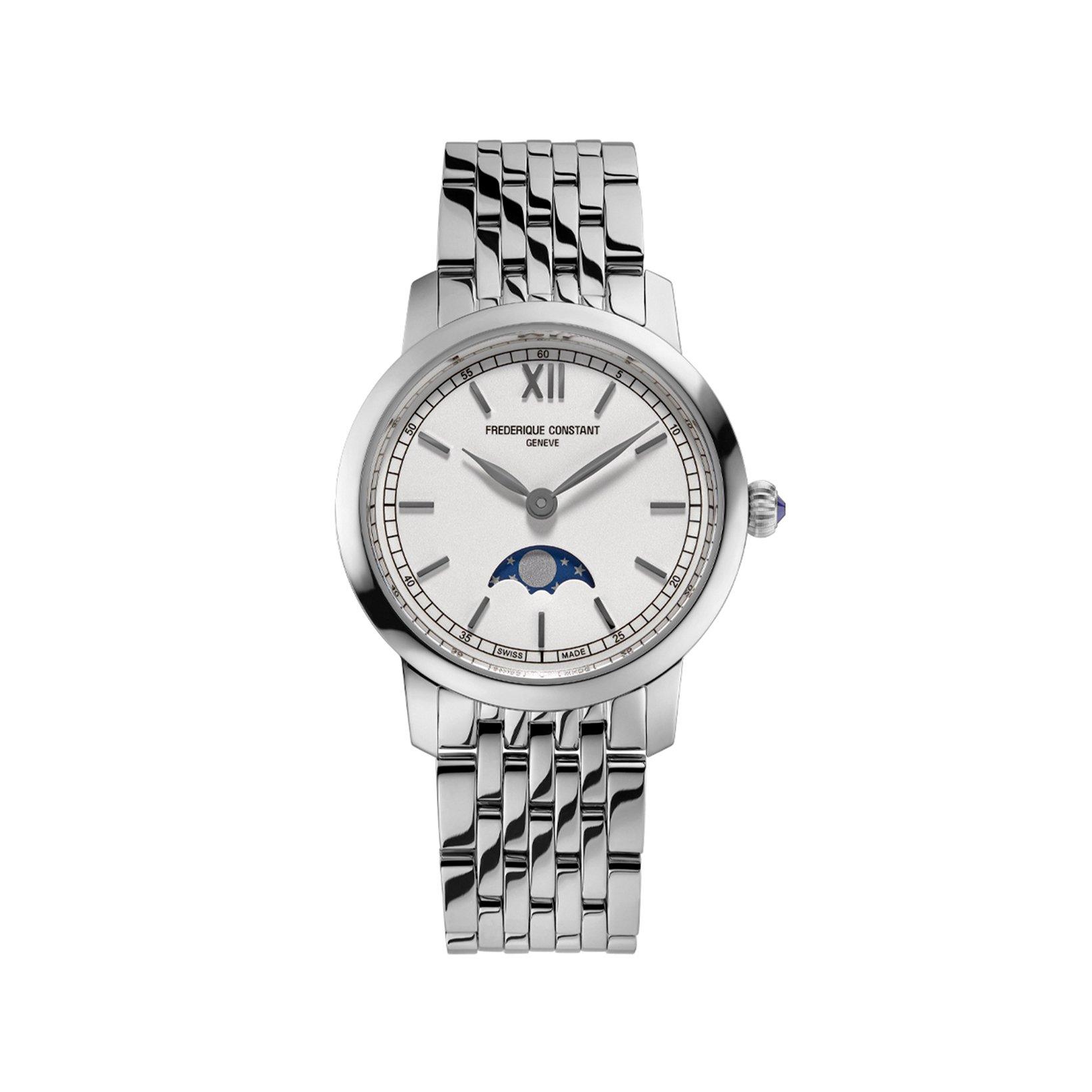 Frederique Constant Classics Slimline Moonphase Quartz 30 mm Stainless Steel Watch  Silver Dial  Stainless Steel Bracelet