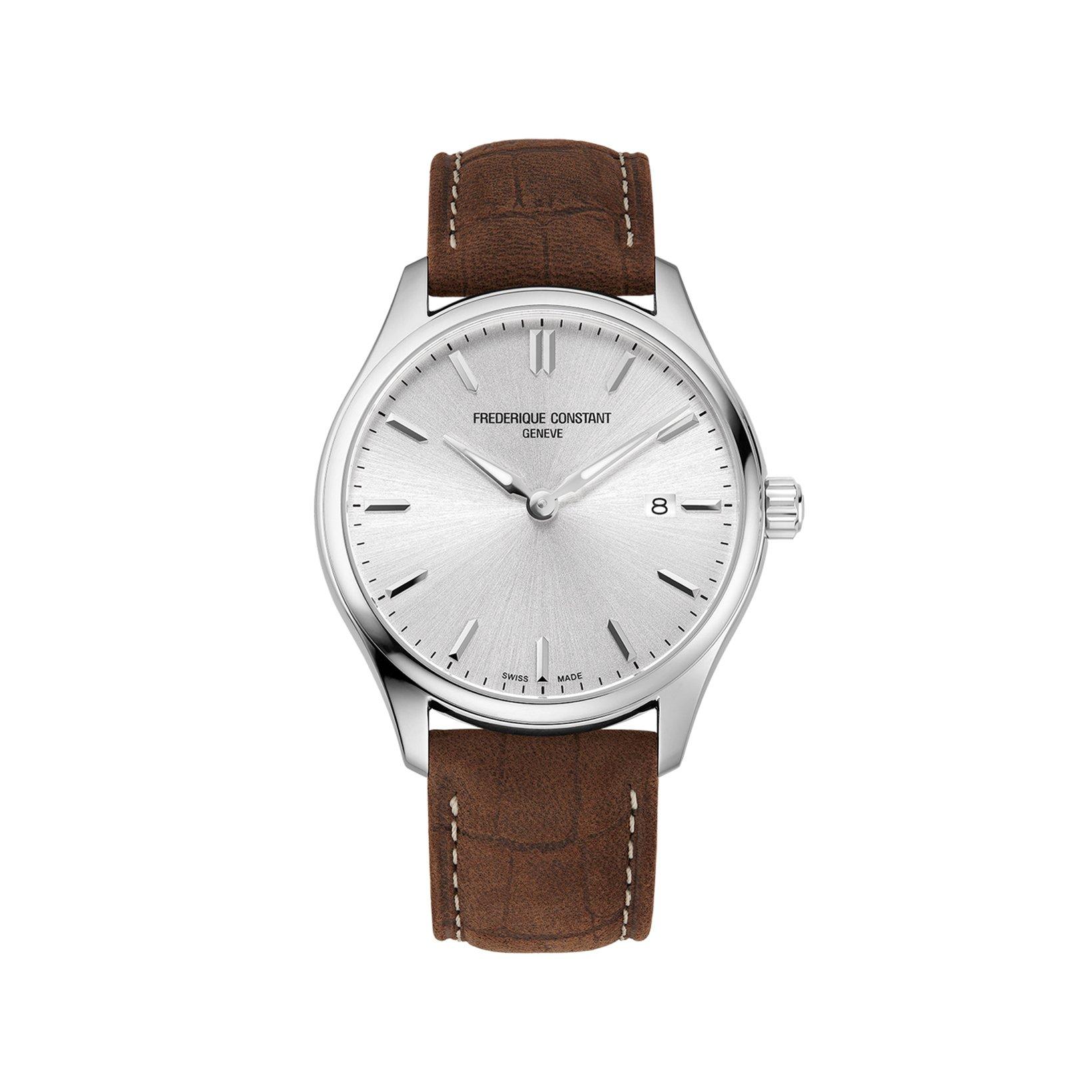 Frederique Constant Classics Index Quartz 40 mm Stainless Steel Watch  Silver Dial   Leather Strap