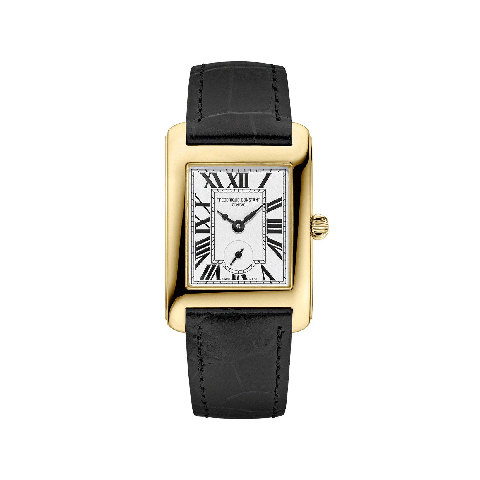 Frederique Constant Classics Carree Quartz 36x25.20 mm Yellow Gold Pvd Stainless Steel Watch  Silver Dial   Leather Strap