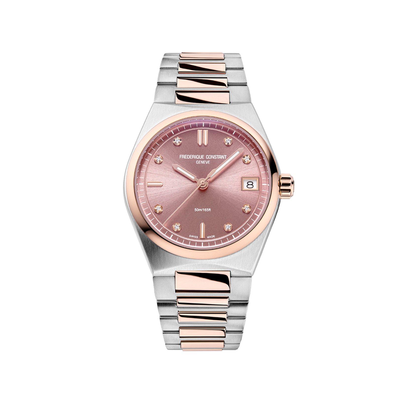 Frederique Constant Highlife  Quartz 31 mm Stainless Steel And Rose Gold Plated Watch  Pink Dial  Stainless Steel And Rose Gold Plated Bracelet