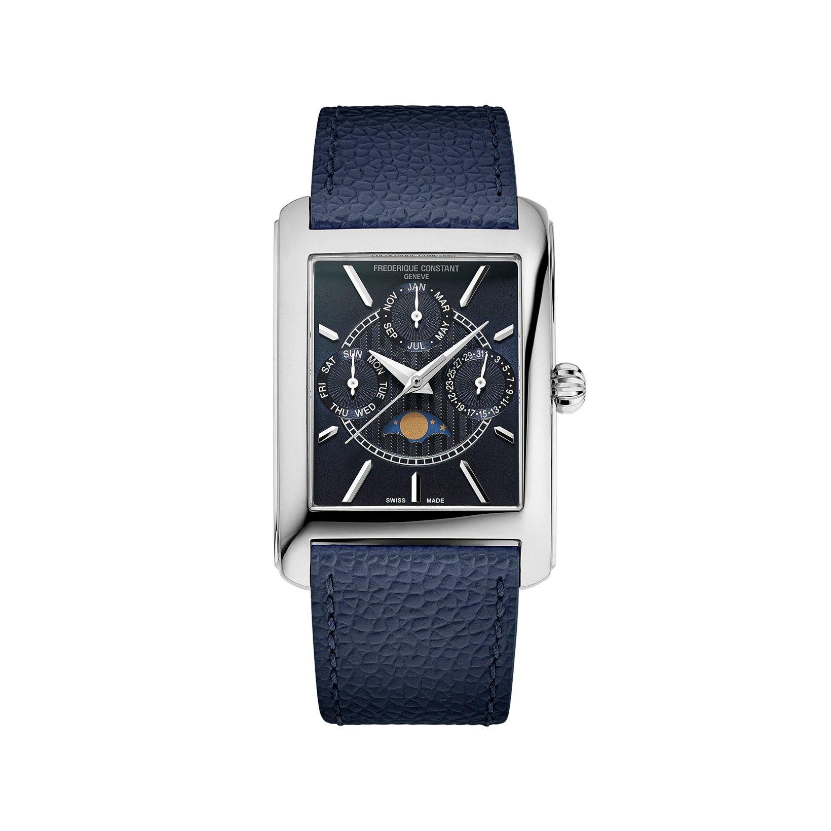 Frederique Constant Classics Carree Quartz 42.30x30.00 mm Stainless Steel Watch  Blue Dial   Leather Strap