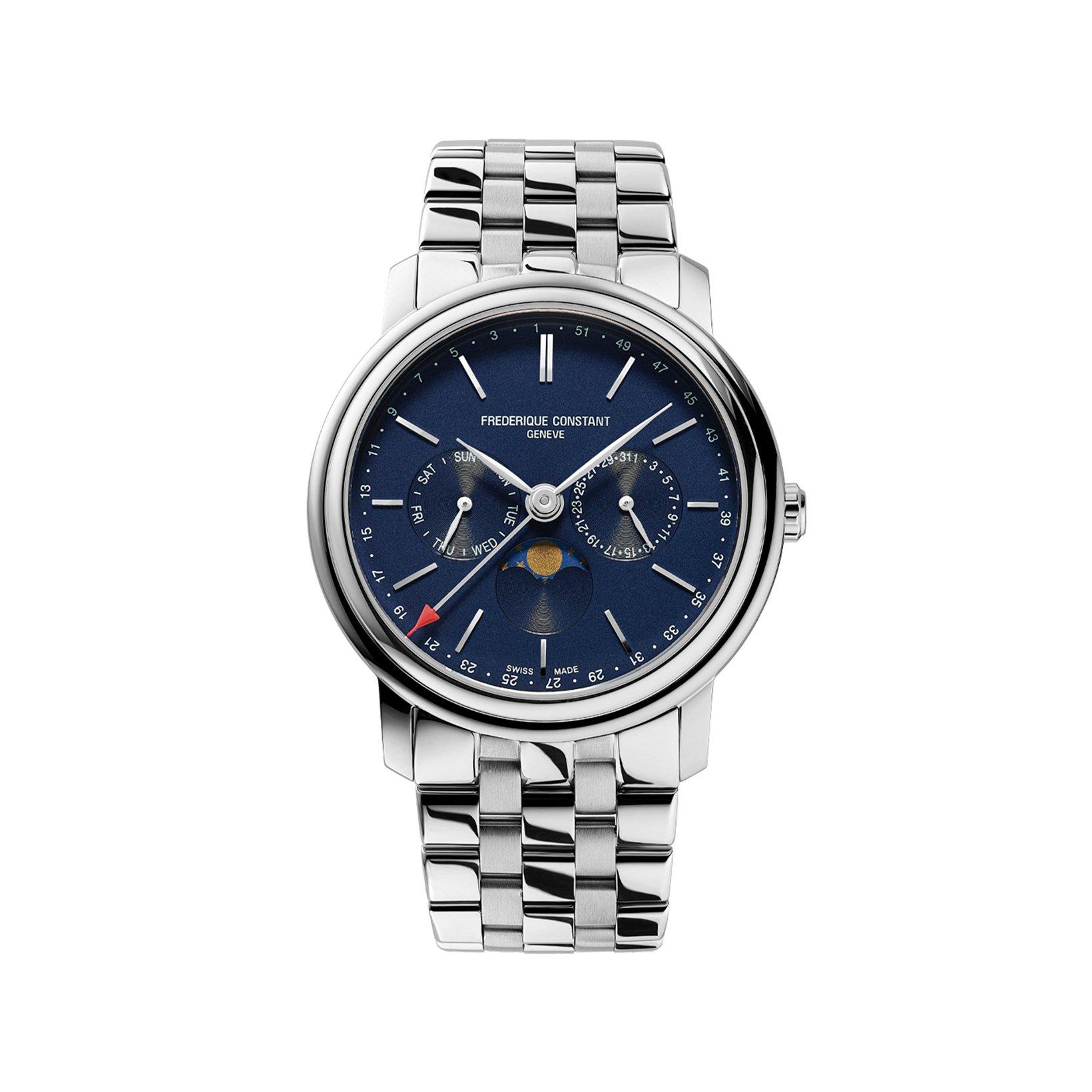 Frederique Constant Classics Business Timer Quartz 40 mm Stainless Steel Watch  Blue Dial  Stainless Steel Bracelet