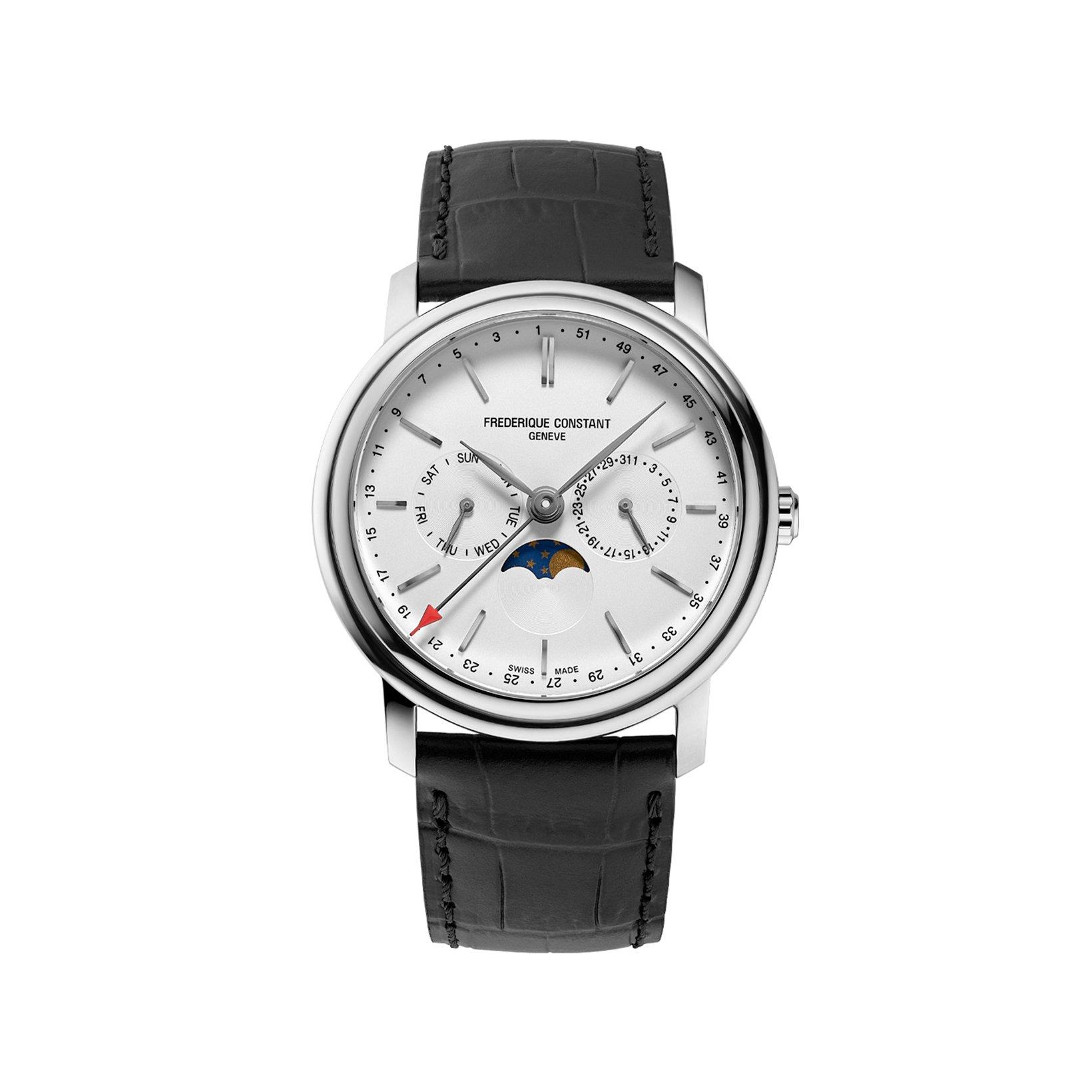 Frederique Constant Classics Business Timer Quartz 40 mm Stainless Steel Watch  Silver Dial   Leather Strap