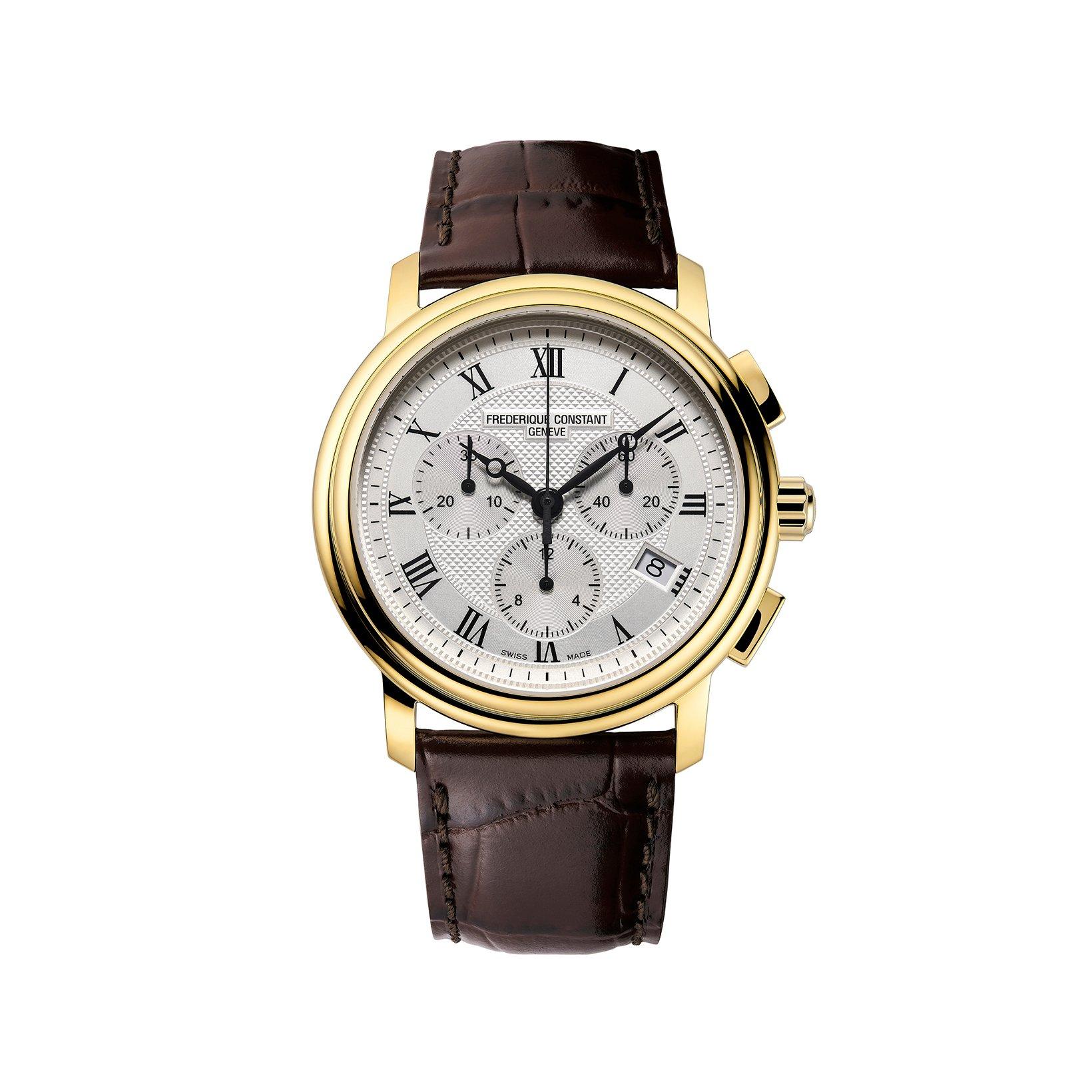 Frederique Constant Classics Chronograph Quartz 40 mm Yellow Gold Pvd Stainless Steel Watch  Silver Dial   Leather Strap