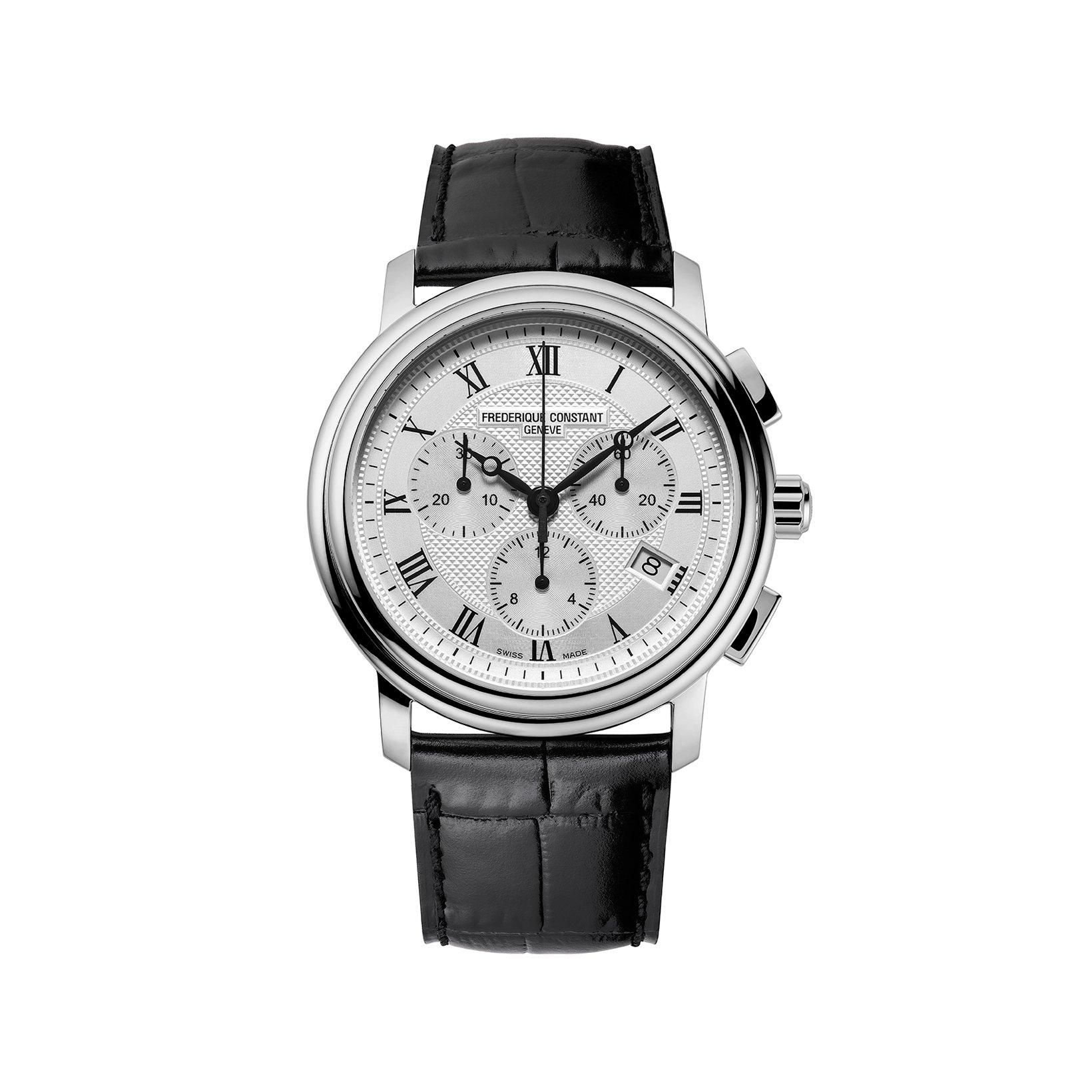 Frederique Constant Classics Chronograph Quartz 40 mm Stainless Steel Watch  Silver Dial   Leather Strap