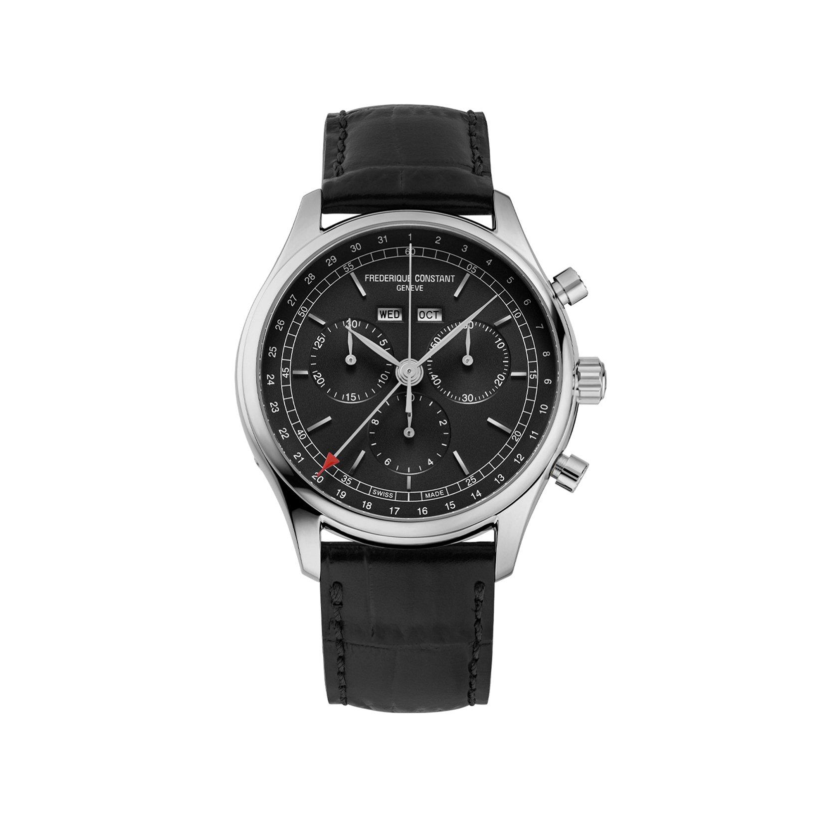 Frederique Constant Classics Chronograph Quartz 40 mm Stainless Steel Watch  Grey Dial   Leather Strap