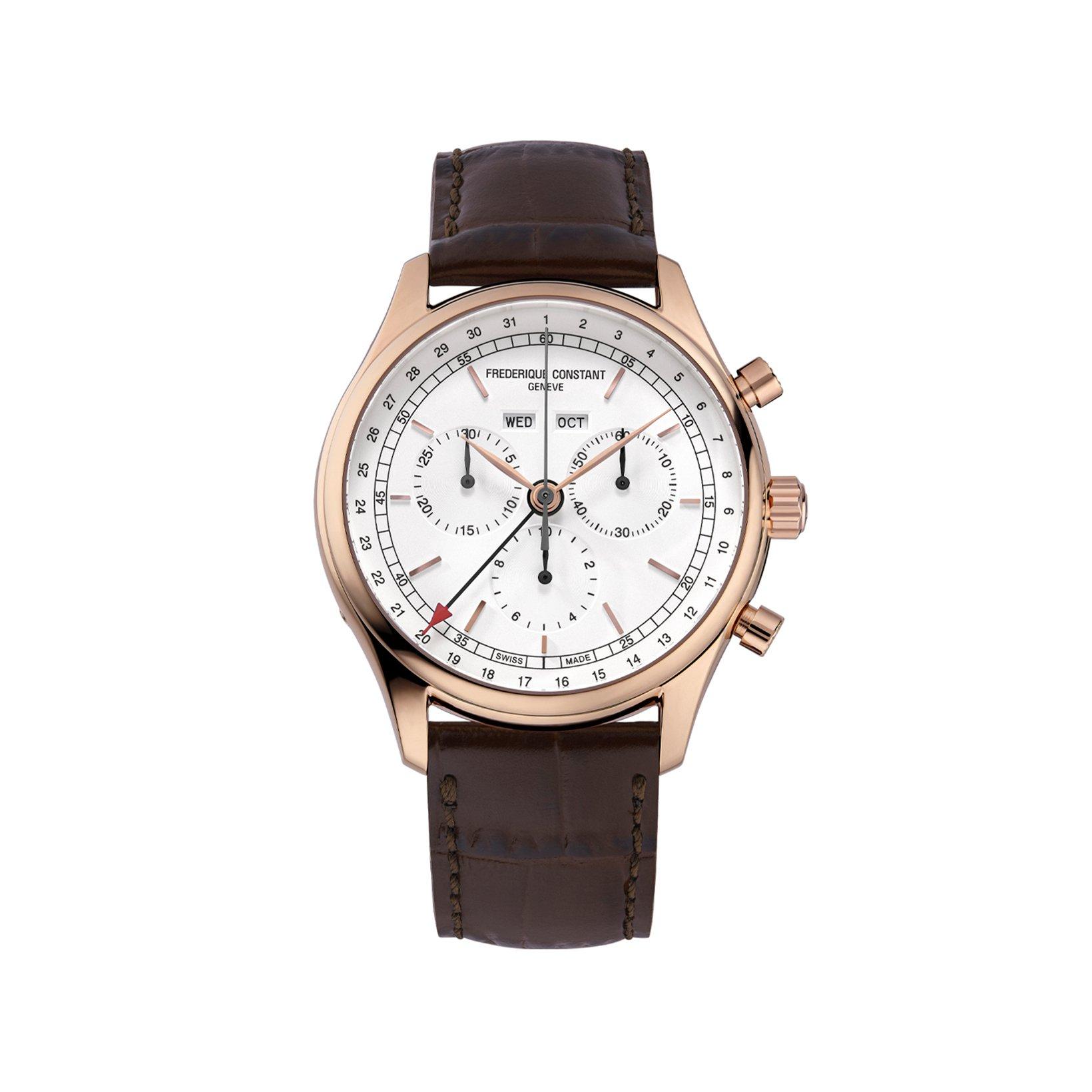 Frederique Constant Classics Chronograph Quartz 40 mm Rose Gold Pvd Stainless Steel Watch  Silver Dial   Leather Strap