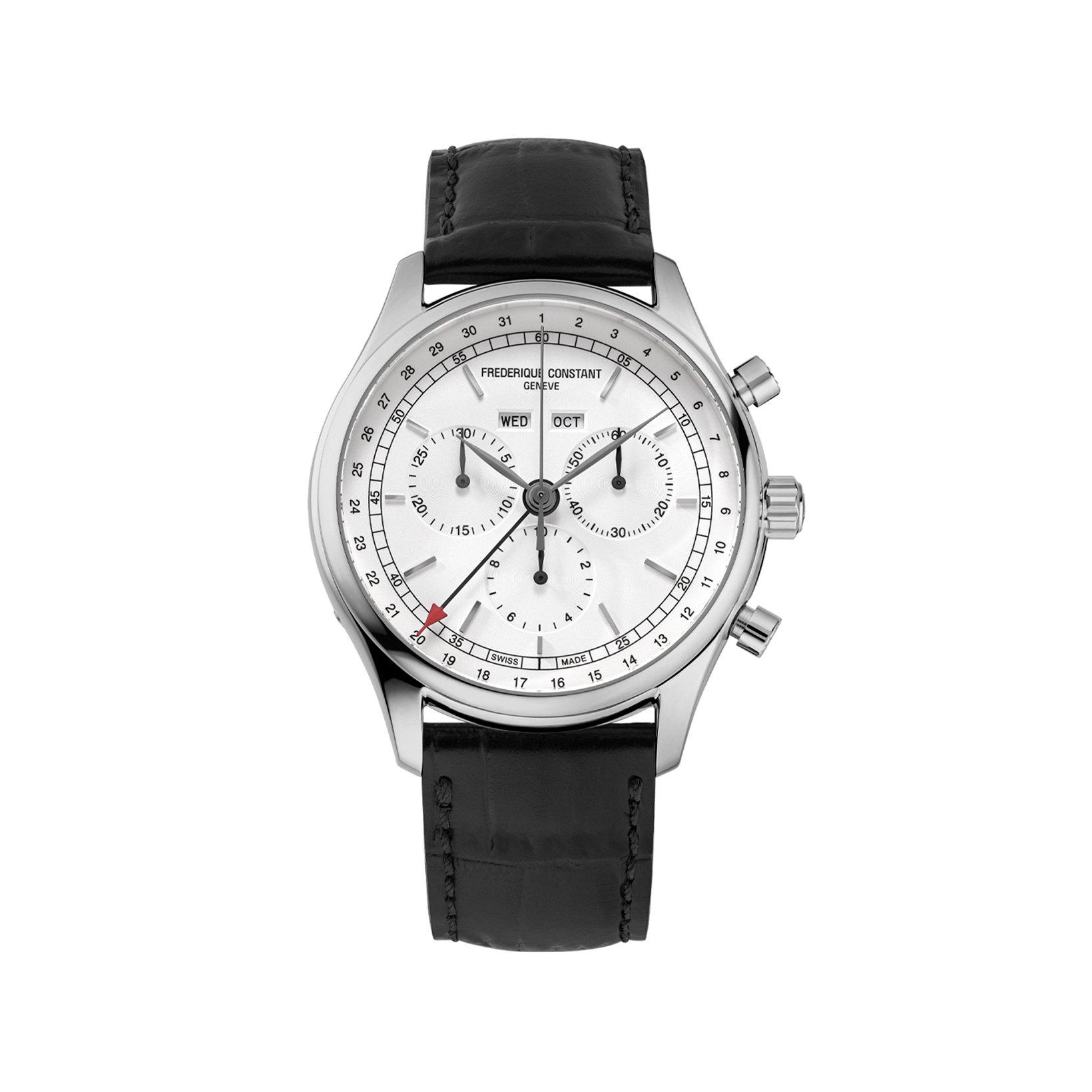 Frederique Constant Classics Chronograph Quartz 40 mm Stainless Steel Watch  Silver Dial   Leather Strap