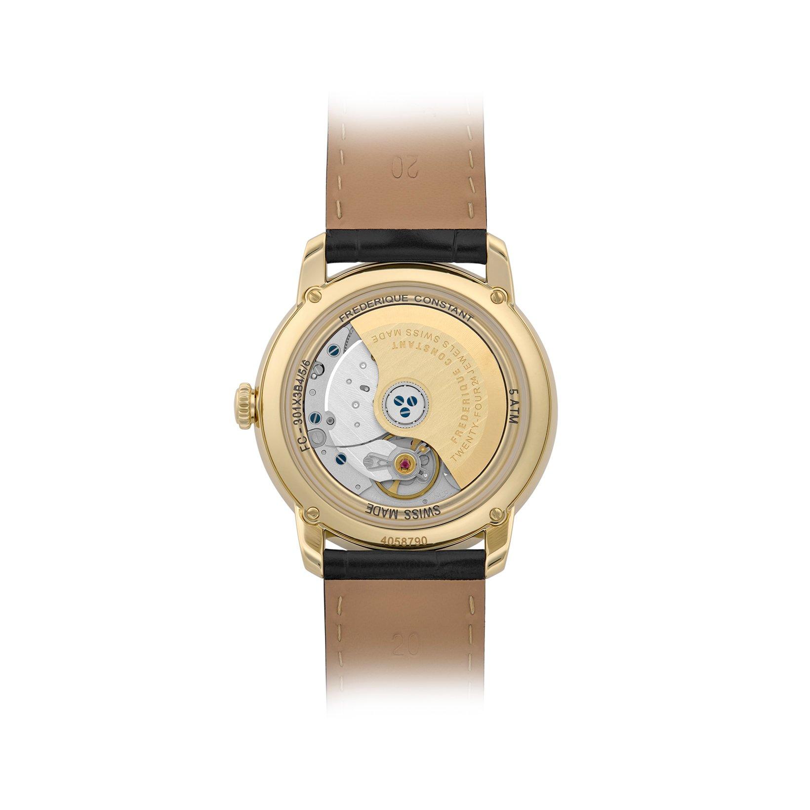 Frederique Constant Classics Premiere Automatic 38.5 mm Yellow Gold Pvd Stainless Steel Watch  Silver Dial   Leather Strap