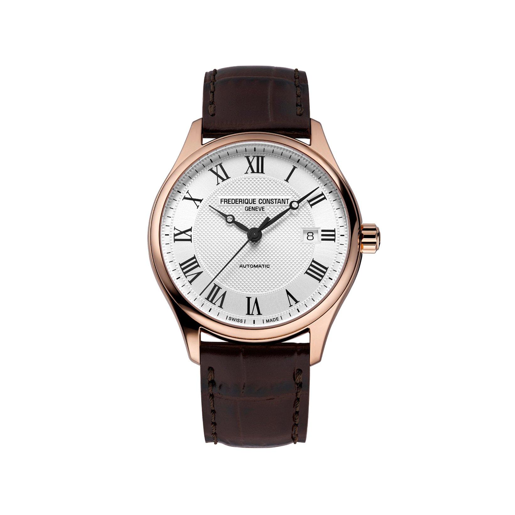 Frederique Constant Classics  Automatic 40 mm Rose Gold Pvd Stainless Steel Watch  Silver Dial   Leather Strap