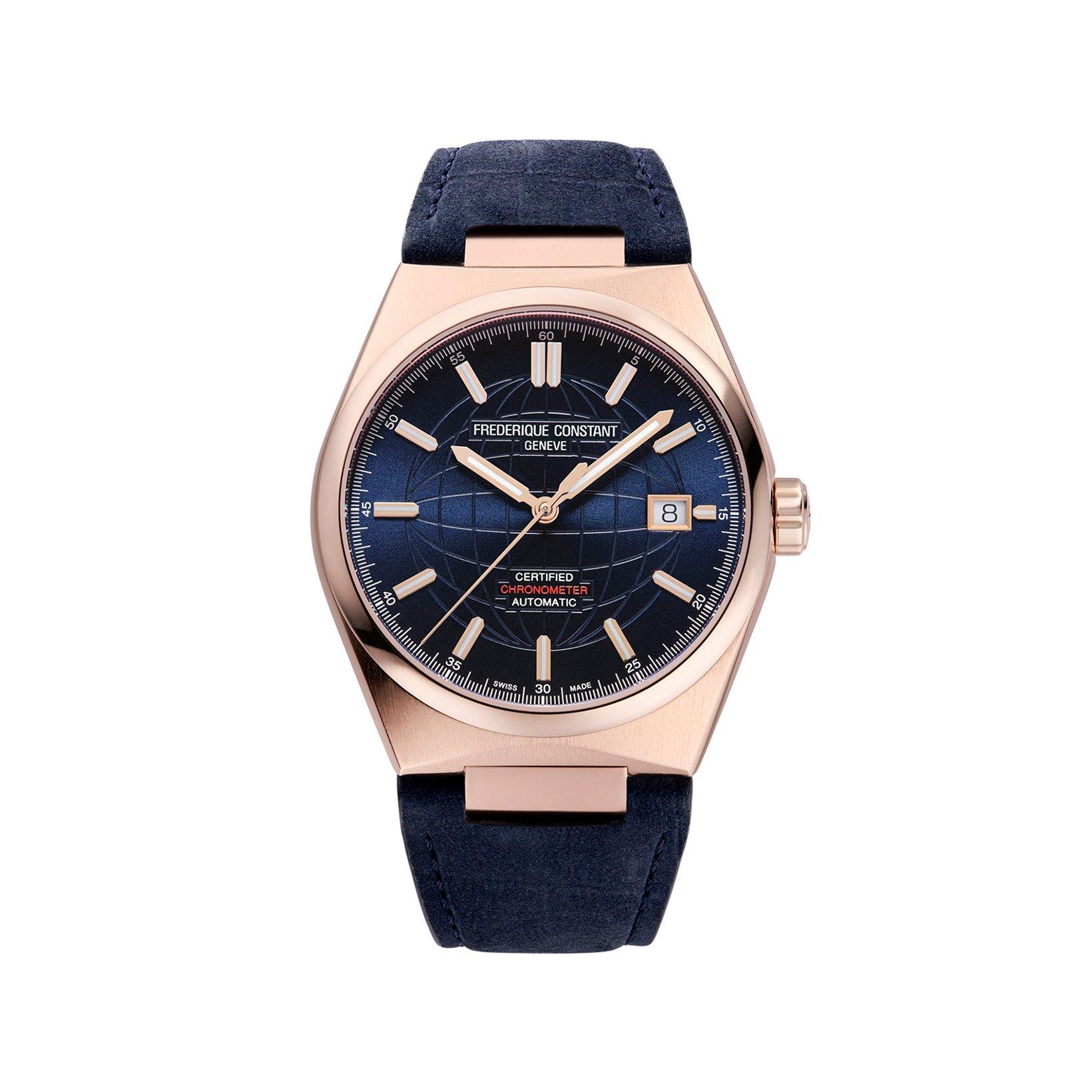 Frederique Constant Highlife Cosc Automatic 39 mm Rose Gold Pvd Stainless Steel Watch  Blue Dial   Leather Strap