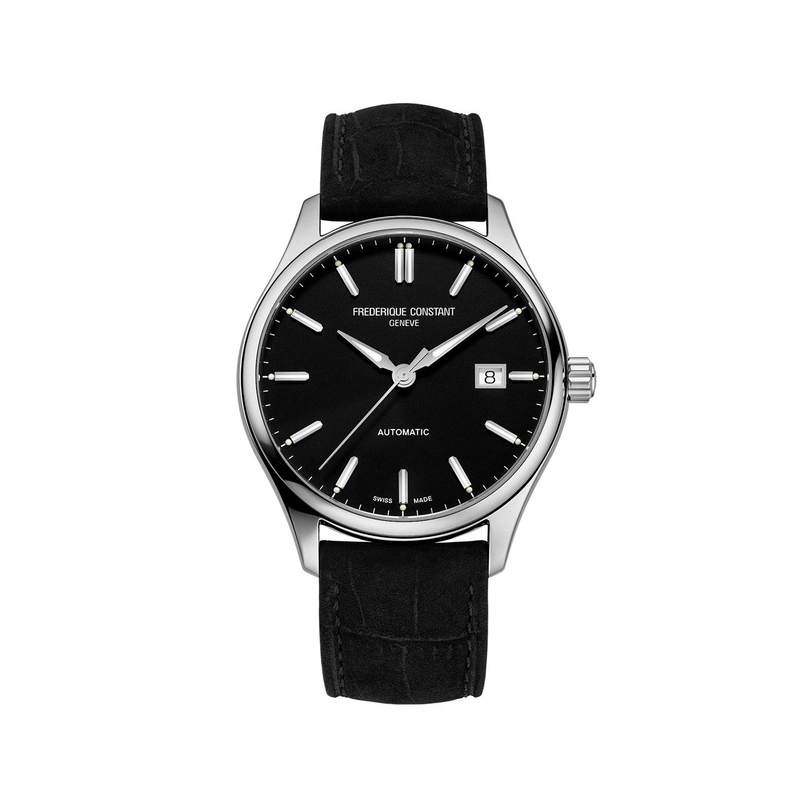 Frederique Constant Classics Index Automatic 40 mm Stainless Steel Watch  Black Dial   Leather Strap