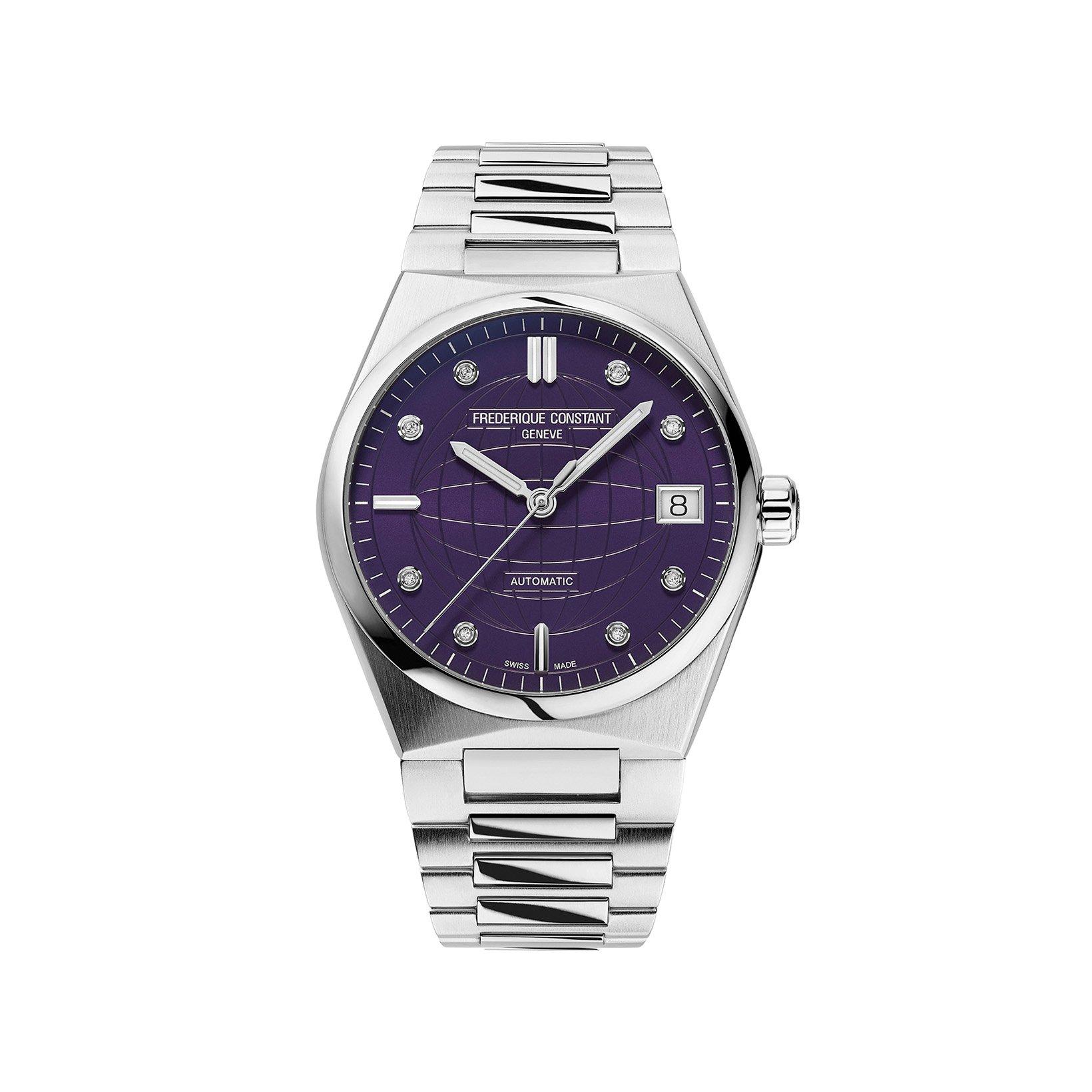 Frederique Constant Highlife  Automatic 34 mm Stainless Steel Watch  Purple Dial  Stainless Steel Bracelet