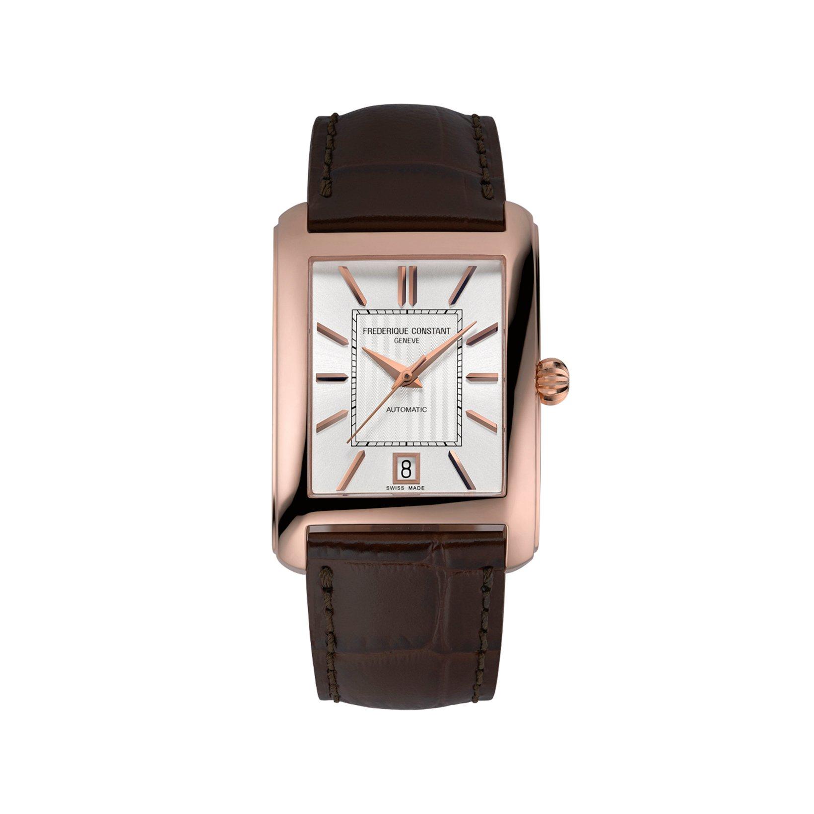 Frederique Constant Classics Carree Automatic 42.30x30 mm Rose Gold Pvd Stainless Steel Watch  Silver Dial   Leather Strap