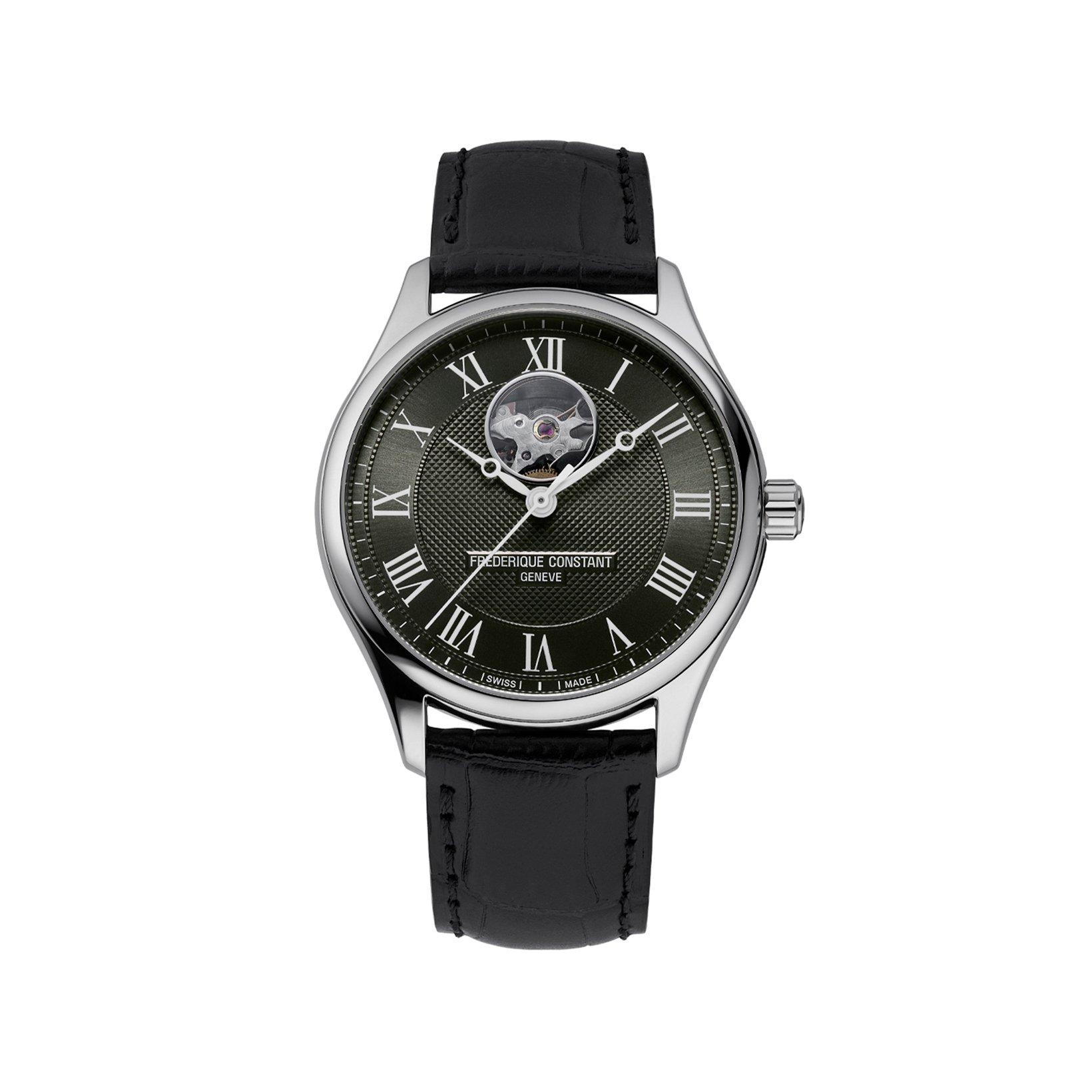 Frederique Constant Classics Heart Beat Automatic 40 mm Stainless Steel Watch  Khaki Dial   Leather Strap