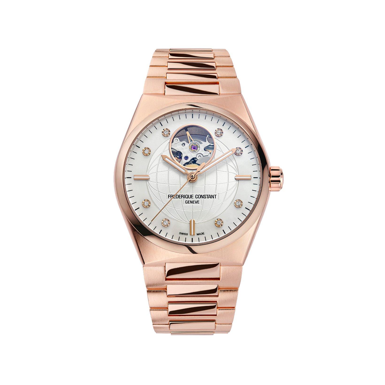 Frederique Constant Highlife Heart Beat Automatic 34 mm Rose Gold Pvd Stainless Steel Watch  Silver Dial  Rose Gold Pvd Stainless Steel Bracelet