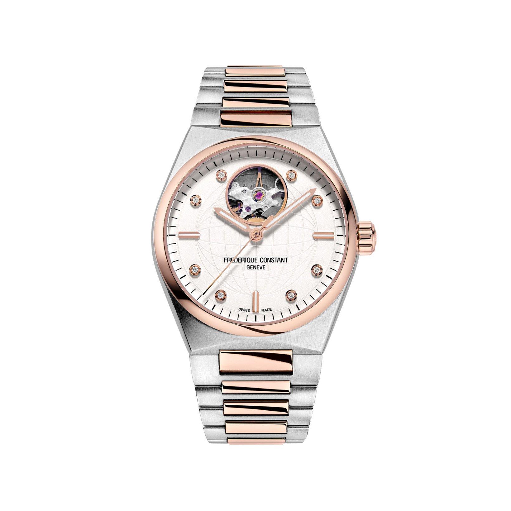 Frederique Constant Highlife Heart Beat Automatic 34 mm Stainless Steel And Rose Gold Plated Watch  Silver Dial  Stainless Steel And Rose Gold Plated Bracelet