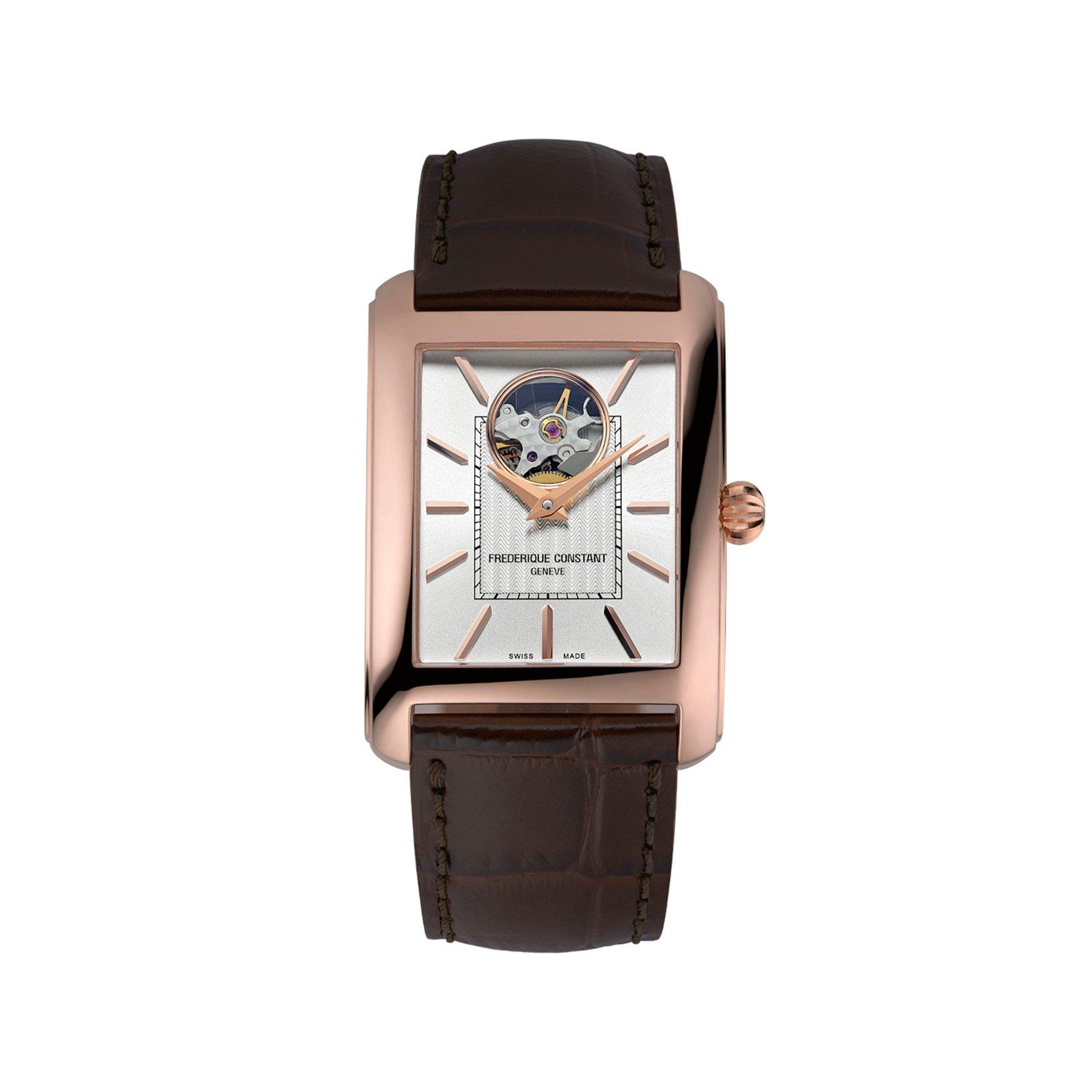 Frederique Constant Classics Carree Automatic 42.30x30 mm Rose Gold Pvd Stainless Steel Watch  Silver Dial   Leather Strap