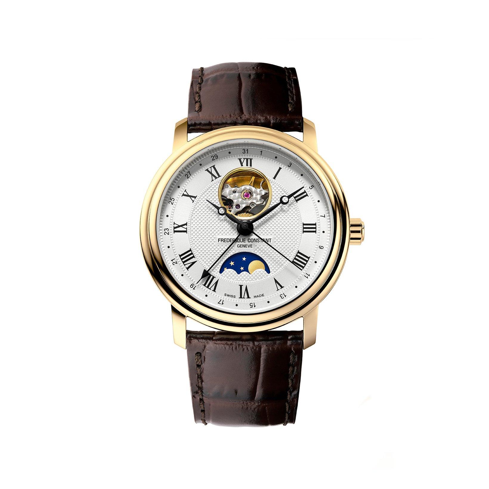 Frederique Constant Classics Heart Beat Automatic 40 mm Yellow Gold Pvd Stainless Steel Watch  Silver Dial   Leather Strap