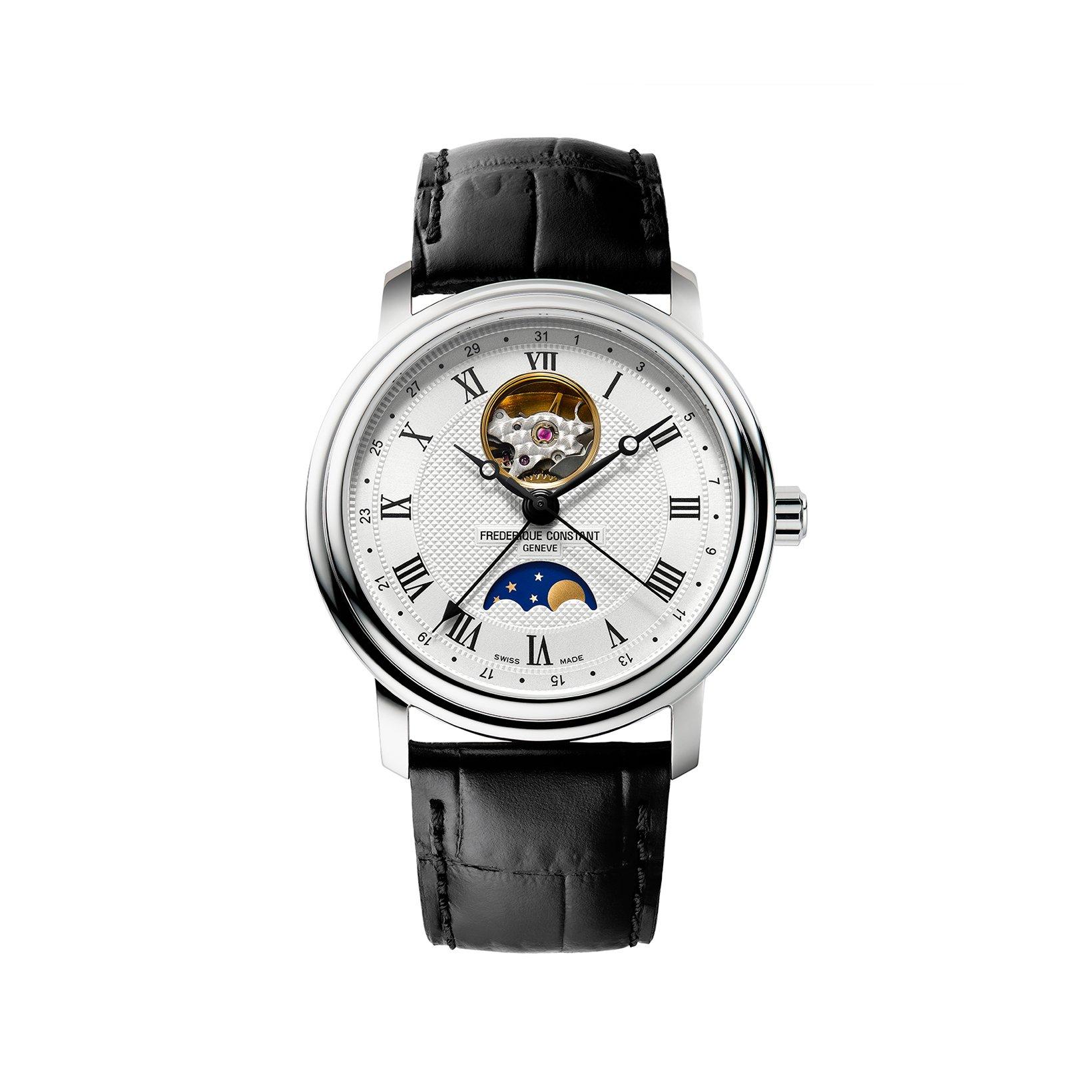 Frederique Constant Classics Heart Beat Automatic 40 mm Stainless Steel Watch  Silver Dial   Leather Strap