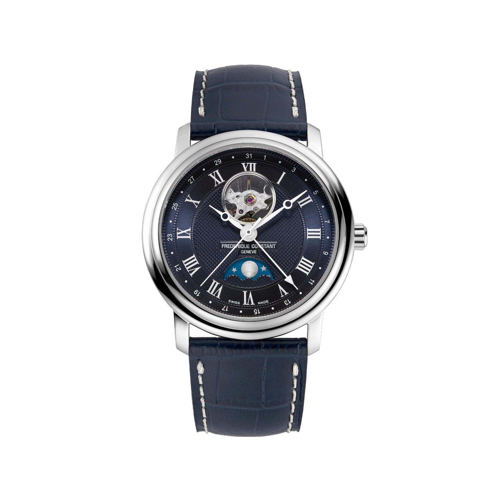 Frederique Constant Classics Heart Beat Automatic 40 mm Stainless Steel Watch  Blue Dial   Leather Strap
