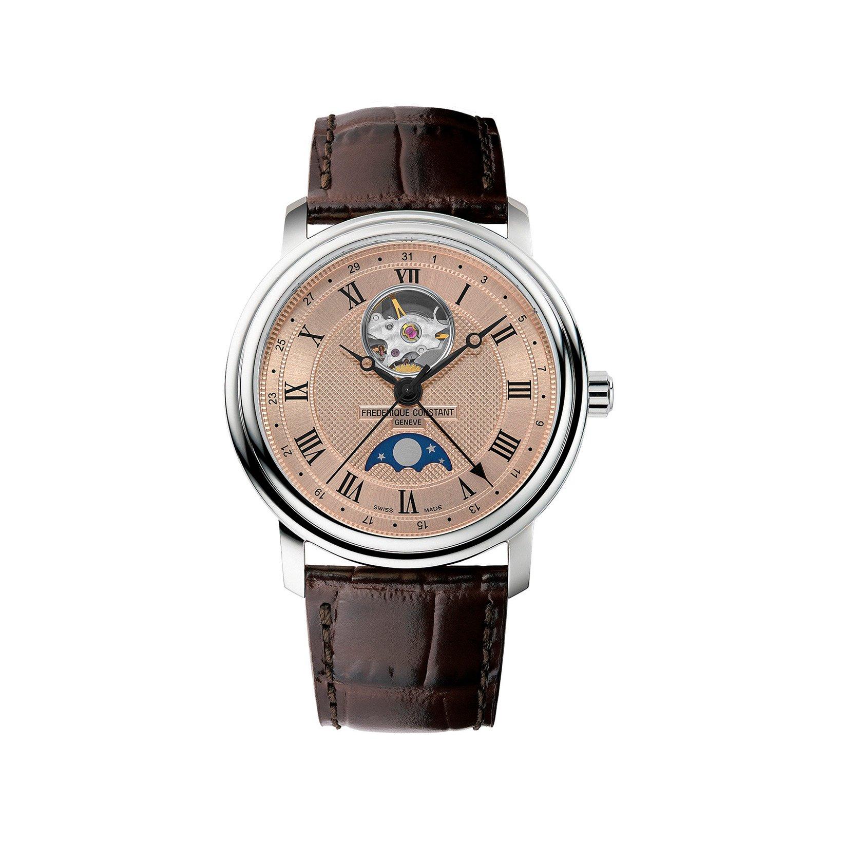 Frederique Constant Classics Heart Beat Automatic 40 mm Stainless Steel Watch  Salmon Dial   Leather Strap