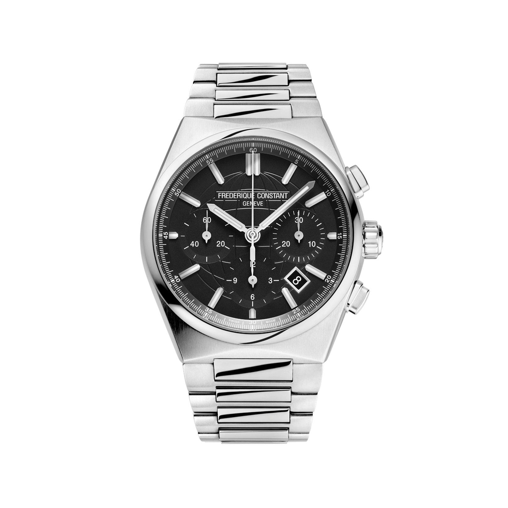 Frederique Constant Highlife Chronograph Automatic 41 mm Stainless Steel Watch  Black Dial  Stainless Steel Bracelet