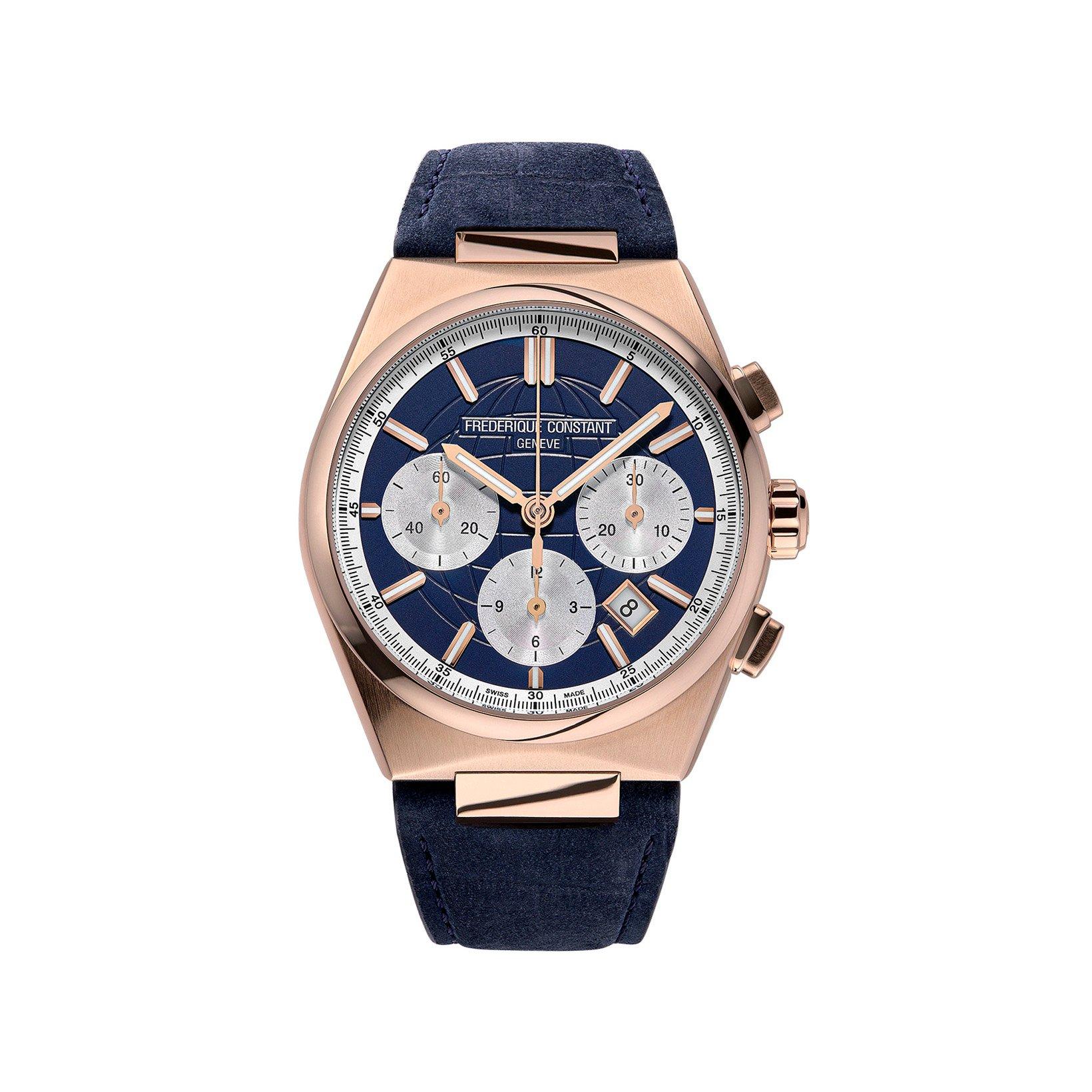 Frederique Constant Highlife Chronograph Automatic 41 mm Rose Gold Pvd Stainless Steel Watch  Blue Dial   Leather Strap
