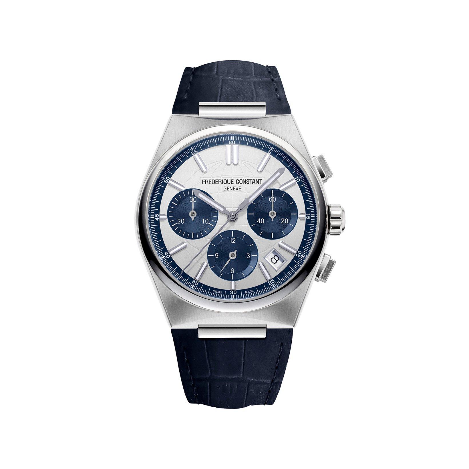 Frederique Constant Highlife Chronograph Automatic 41 mm Stainless Steel Watch  Silver Dial   Leather Strap
