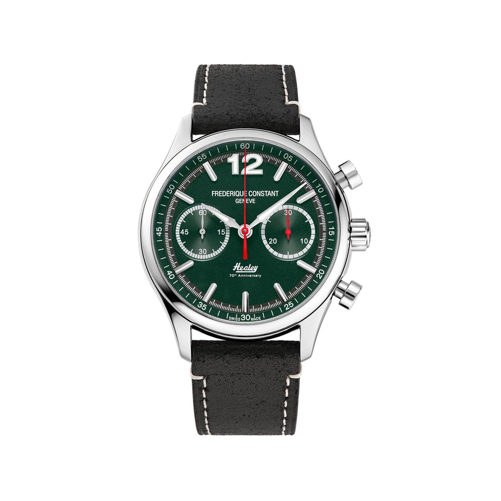 Frederique Constant Classics Vintage Rally Healey Automatic 42 mm Stainless Steel Watch  Green Dial   Leather Strap