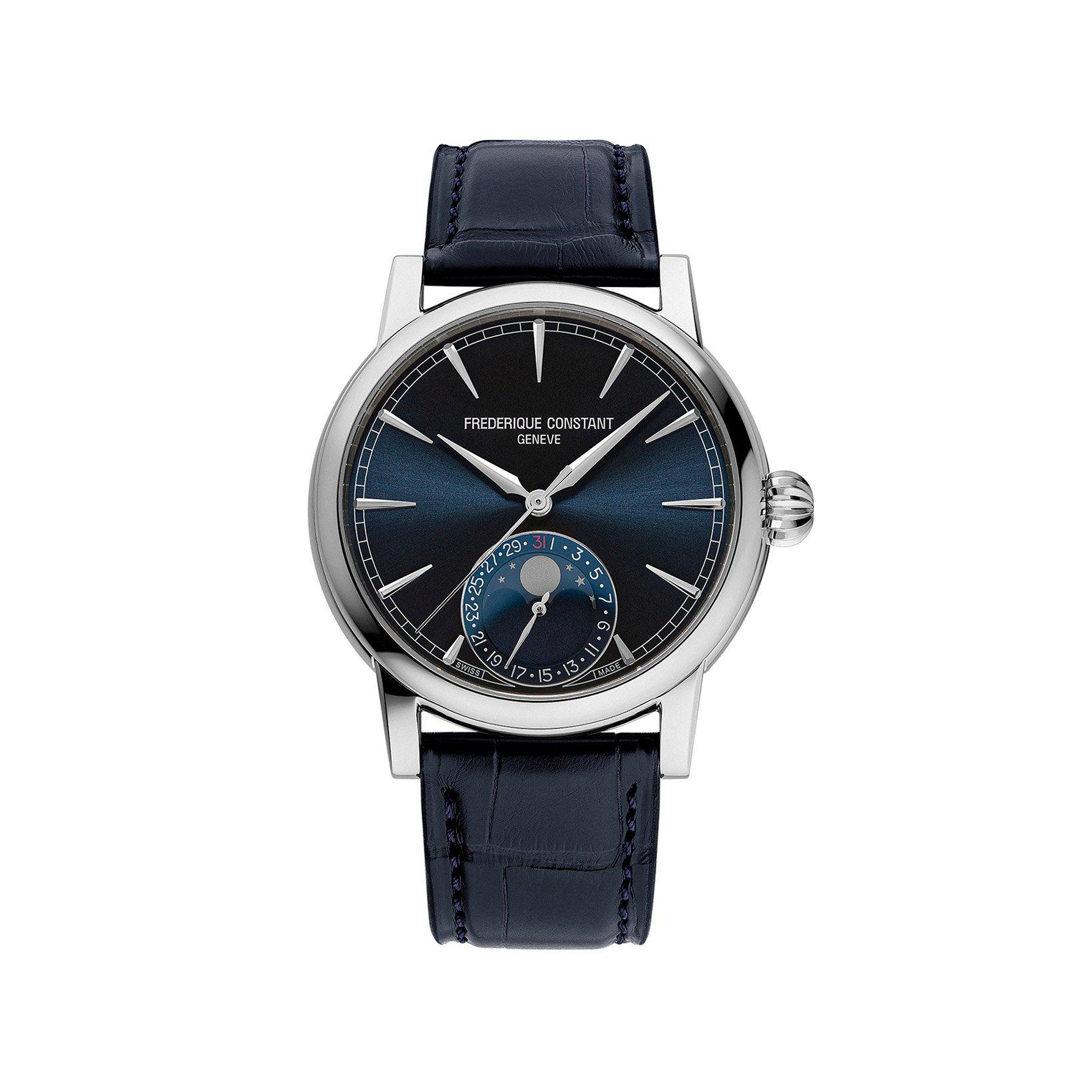 Frederique Constant Manufacture Classic Moonphase Automatic 40 mm Stainless Steel Watch  Blue Dial   Alligator Leather Strap