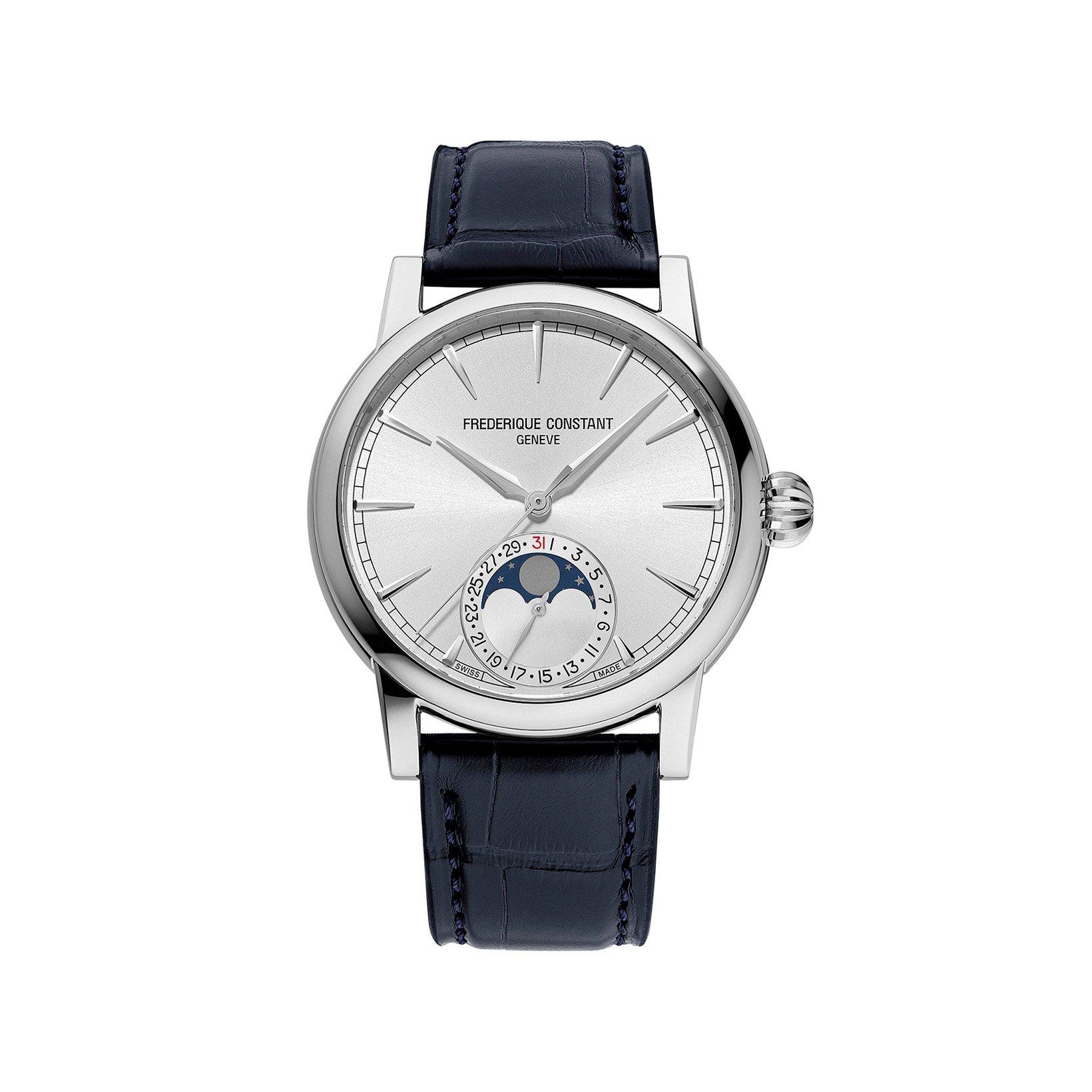 Frederique Constant Manufacture Classic Moonphase Automatic 40 mm Stainless Steel Watch  Silver Dial   Alligator Leather Strap