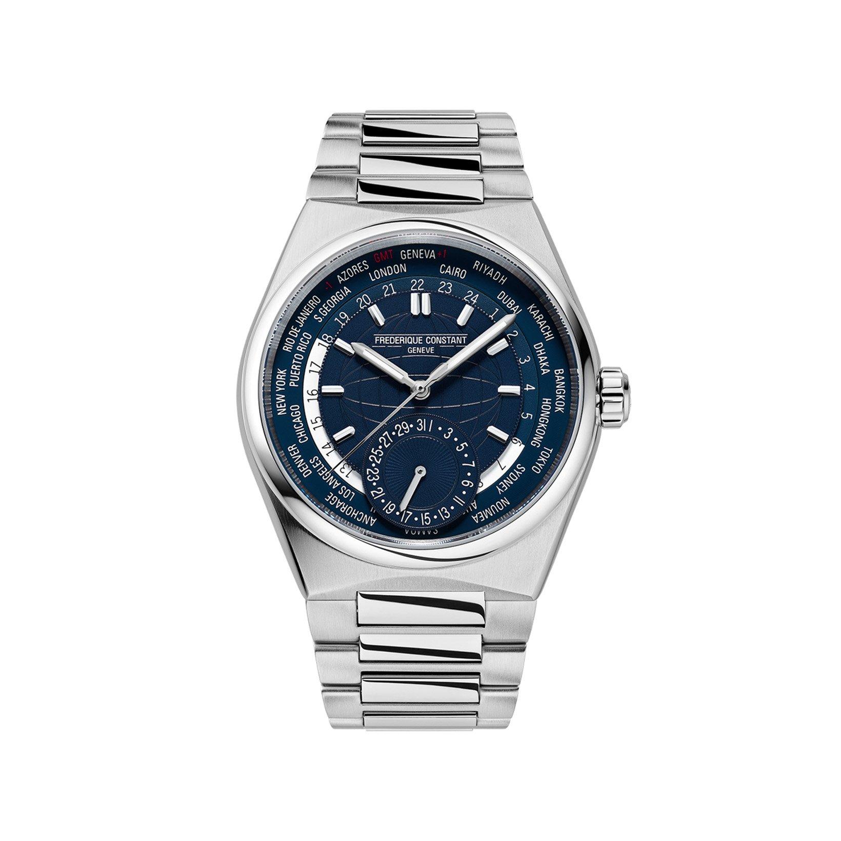 Frederique Constant Highlife Worldtimer Automatic 41 mm Stainless Steel Watch  Blue Dial  Stainless Steel Bracelet
