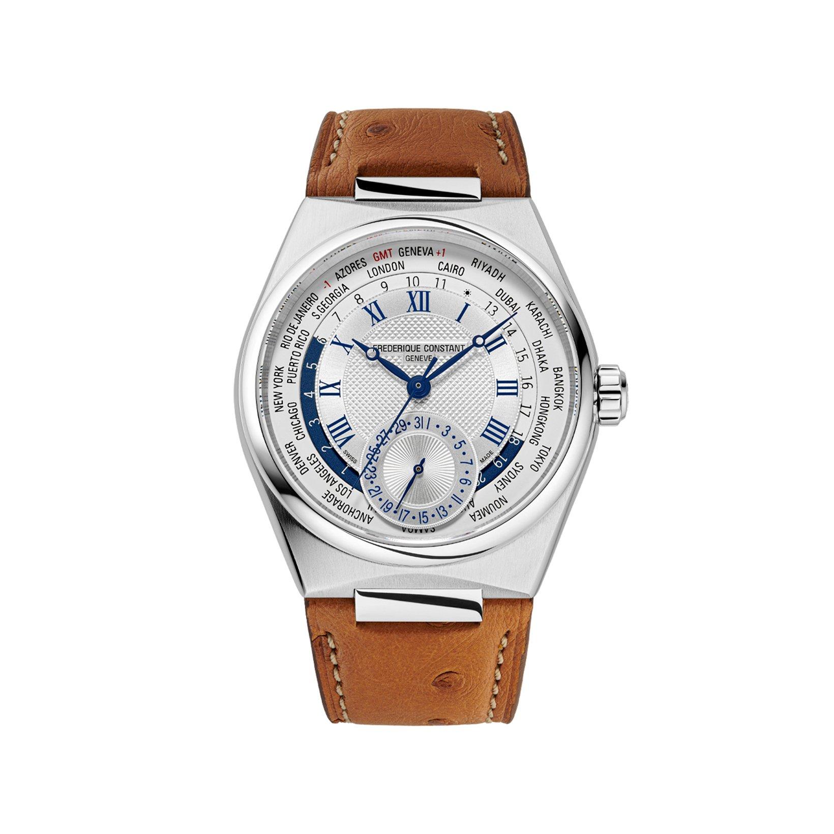 Frederique Constant Highlife Worldtimer Automatic 41 mm Stainless Steel Watch  Silver Dial   Leather Strap