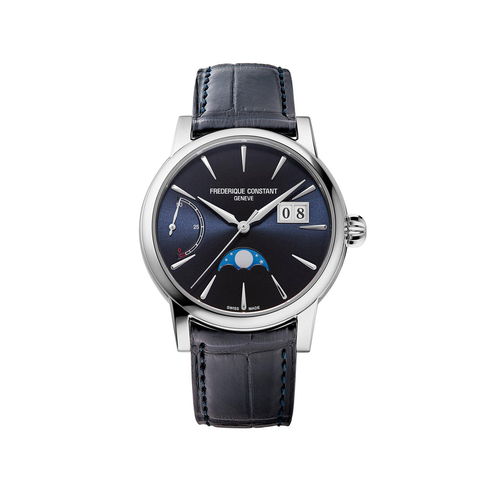 Frederique Constant Manufacture Classic Power Reserve Big Date Automatic 40 mm Stainless Steel Watch  Blue Dial   Alligator Leather Strap