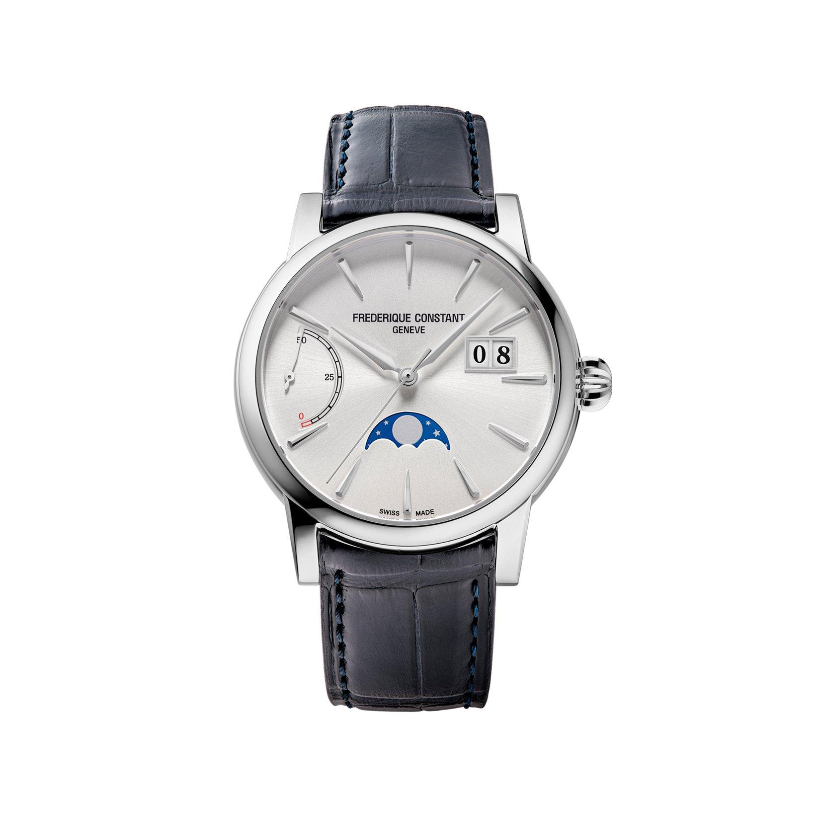 Frederique Constant Manufacture Classic Power Reserve Big Date Automatic 40 mm Stainless Steel Watch  Silver Dial   Alligator Leather Strap