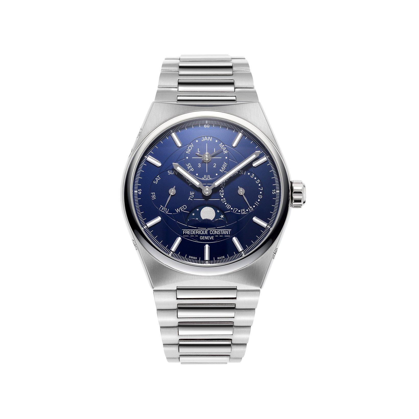 Frederique Constant Highlife Perpetual Calendar Automatic 41 mm Stainless Steel Watch  Blue Dial  Stainless Steel Bracelet