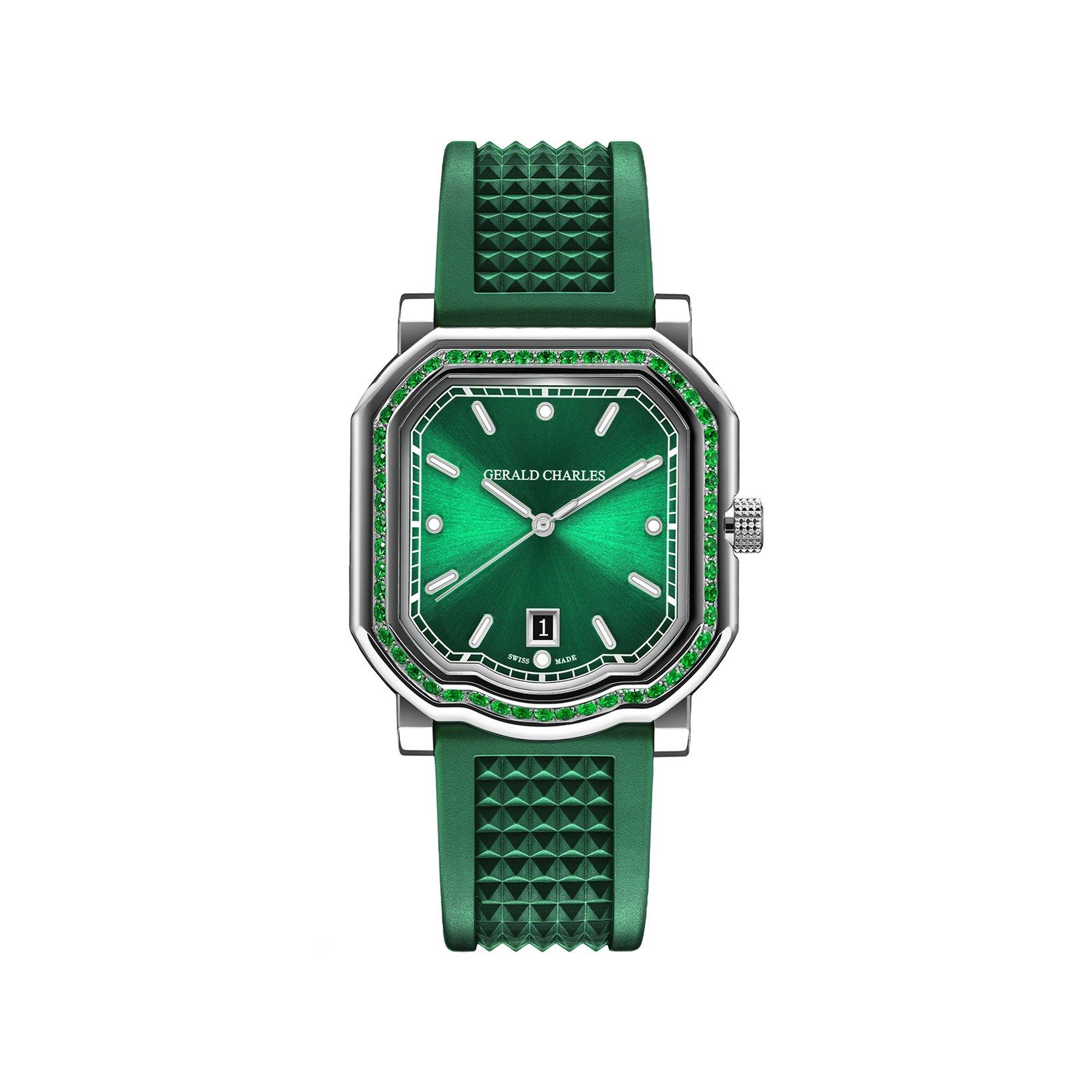 Gerald Charles Maestro 2.0 Ultra-Thin Gem-Set Automatic 41.7 mm Stainless Steel Watch  Green Dial   Rubber Strap