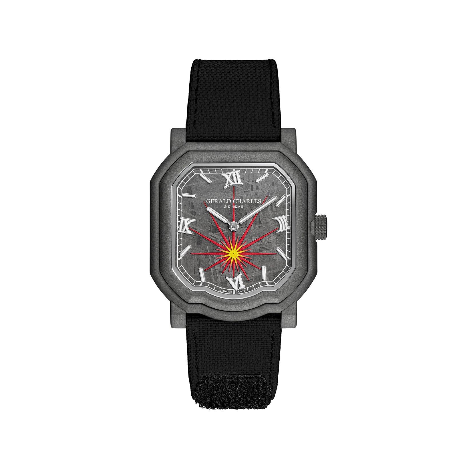 Gerald Charles Maestro 2.0 Meteorite Darkblast Automatic 39*41 mm Stainless Steel Watch  Black Dial   Rubber And Velcro Strap
