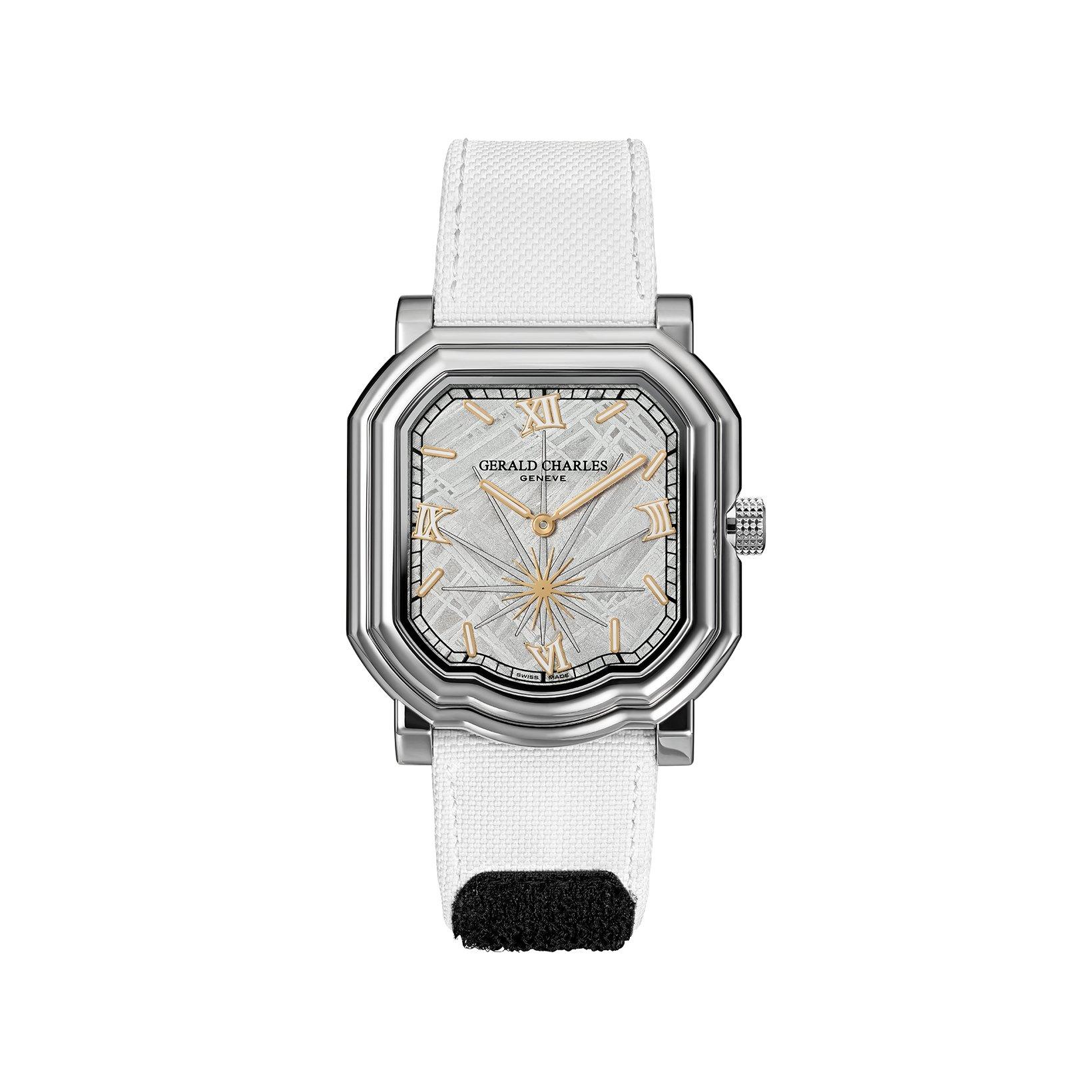 Gerald Charles Maestro 2.0 Meteorite Silver Automatic 39*41 mm Stainless Steel Watch  White Dial   Rubber And Velcro Strap