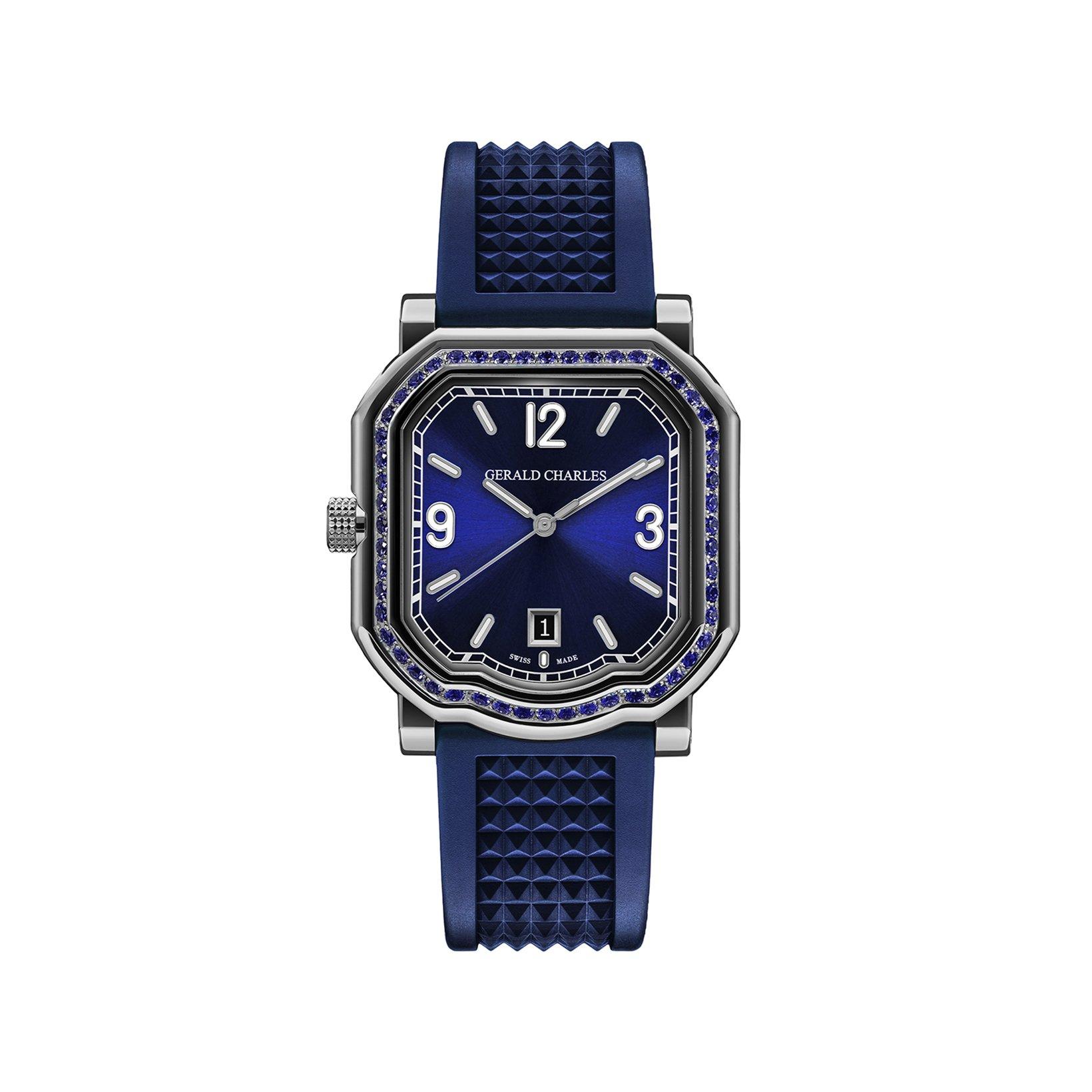Gerald Charles Maestro 2.0 Ultra-Thin Gem-Set Automatic 41.7 mm Titanium Watch  Blue Dial   Rubber Strap