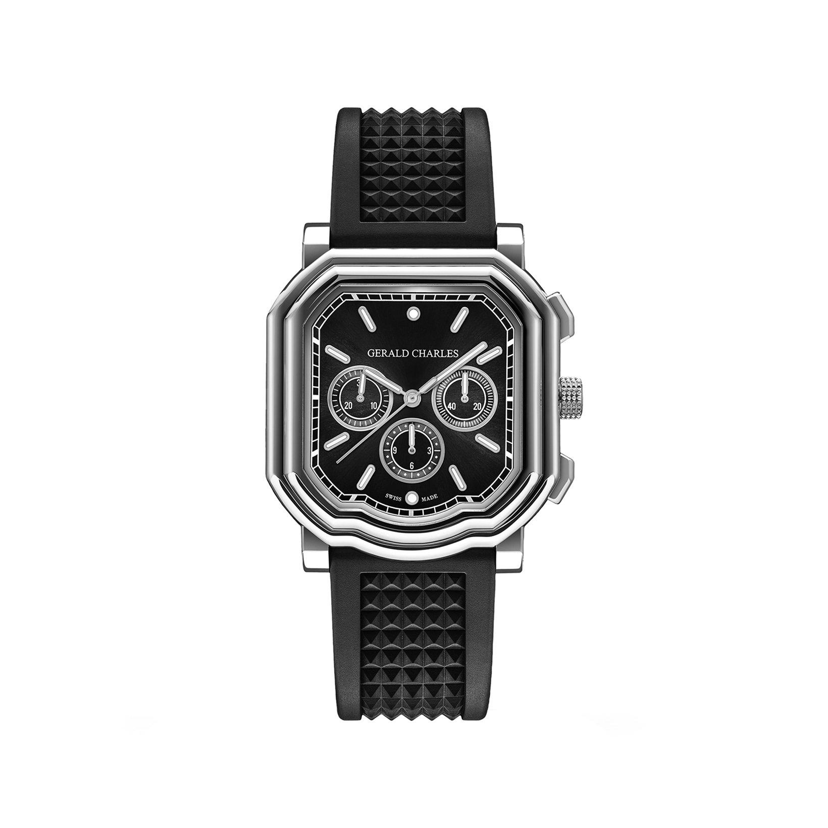 Gerald Charles Maestro 3.0 Chronograph Automatic 41.7 mm Stainless Steel Watch  Black Dial   Rubber Strap
