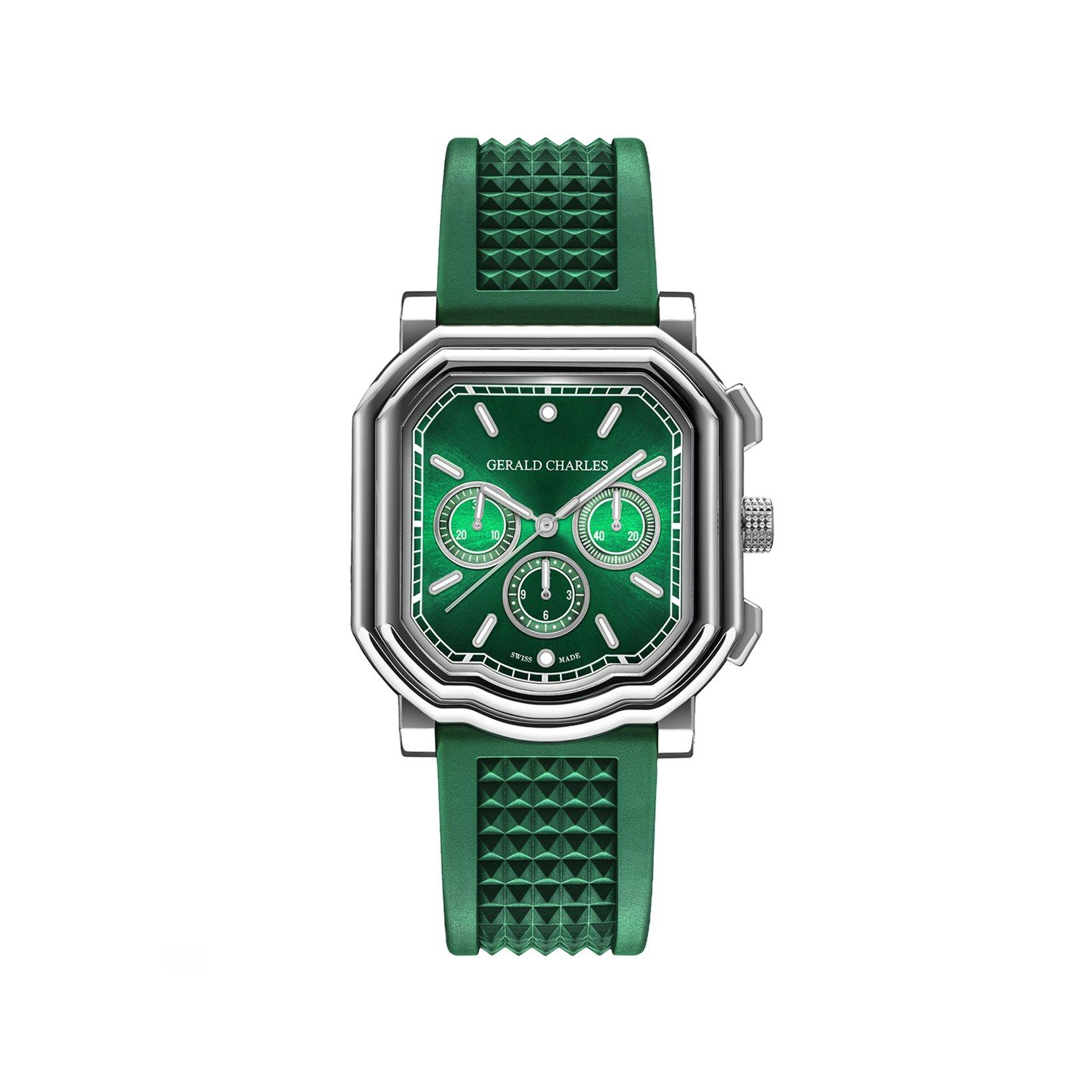 Gerald Charles Maestro 3.0 Chronograph Automatic 41.7 mm Stainless Steel Watch  Green Dial   Rubber Strap