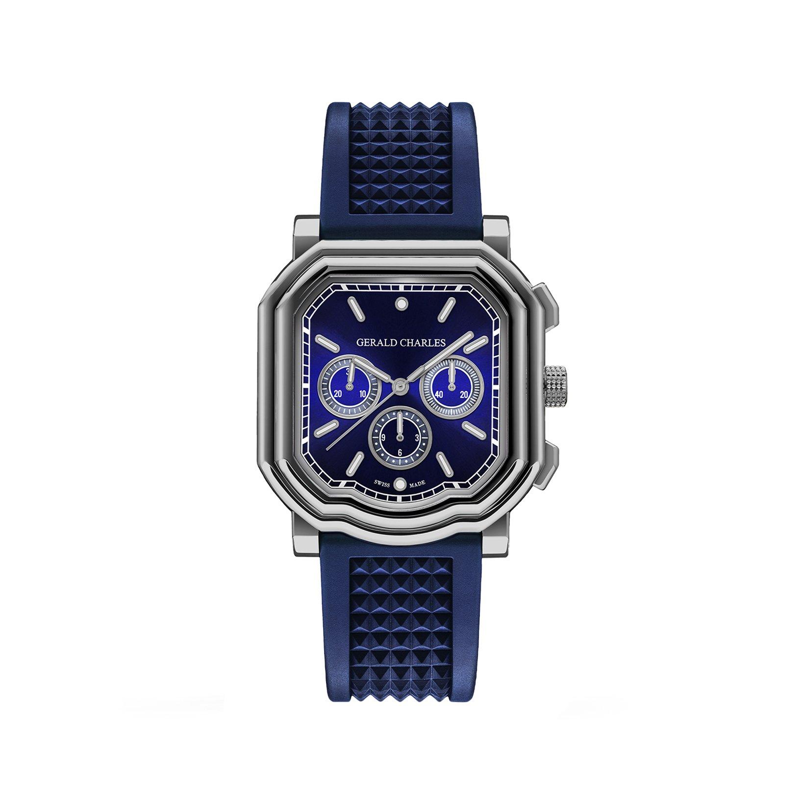Gerald Charles Maestro 3.0 Chronograph Automatic 41.7 mm Titanium Watch  Blue Dial   Rubber Strap