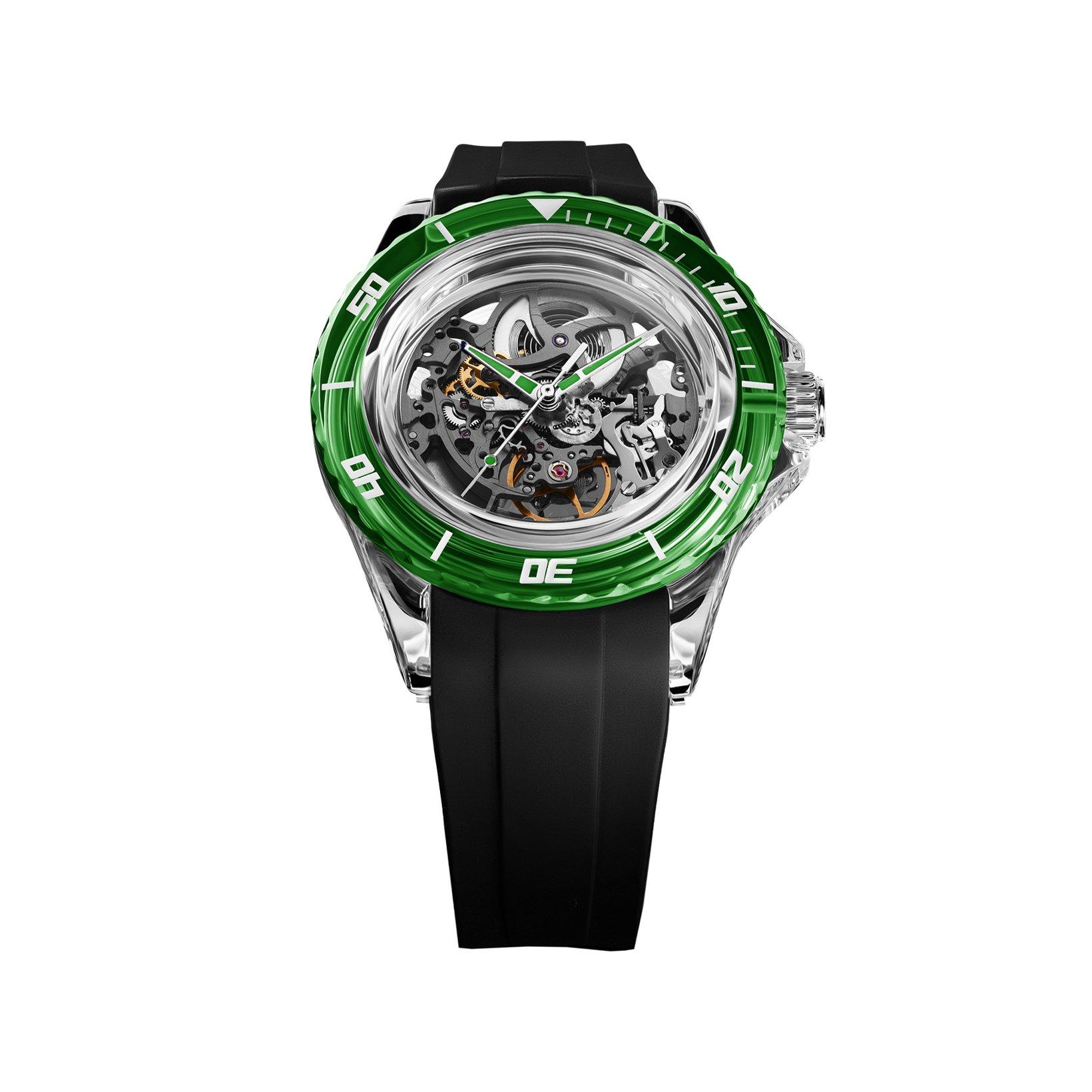 Artya Aqua Green Crystal Automatic 41 mm Sapphire Watch  Skeleton Dial   Rubber Strap