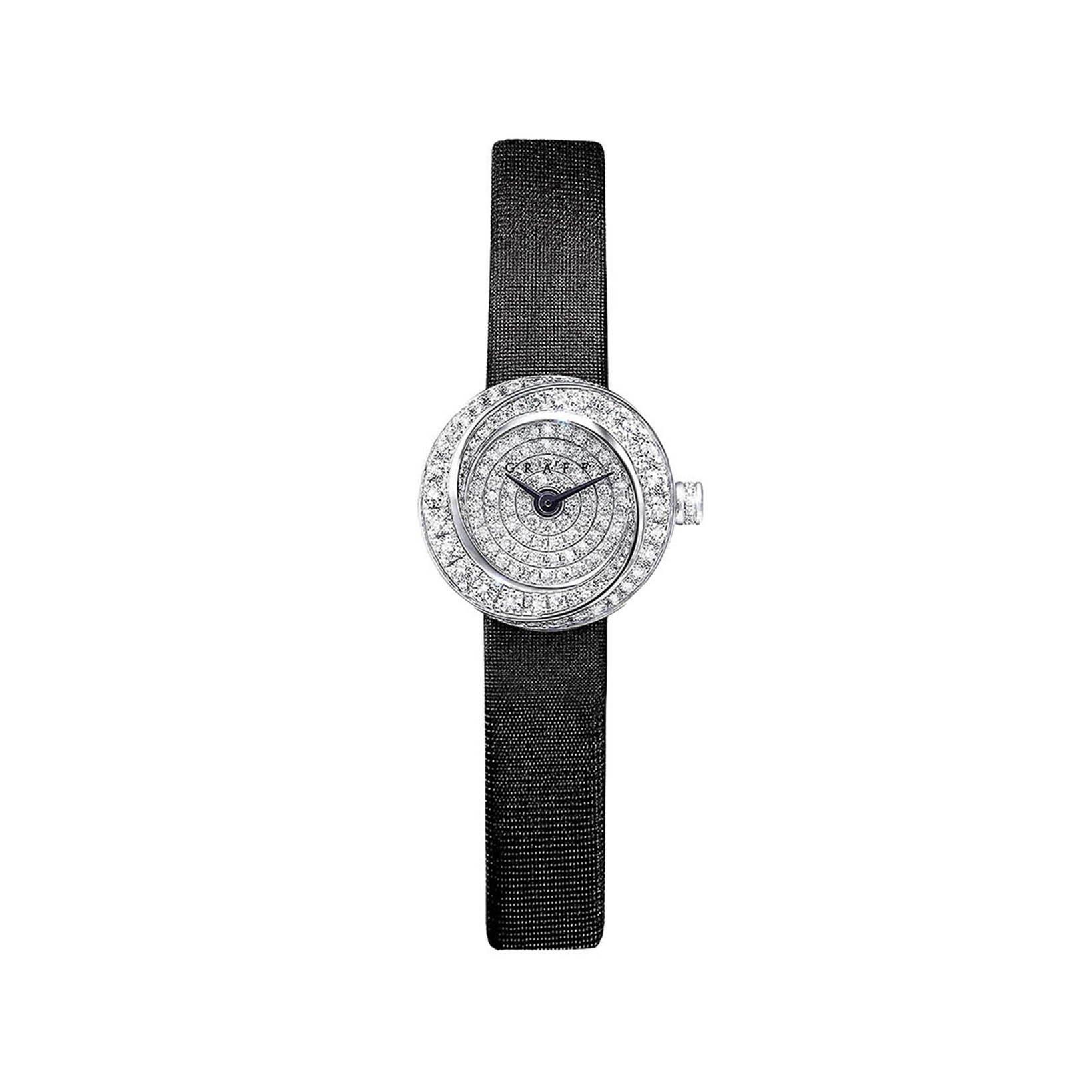 Graff Spiral Quartz 19 mm White Gold Watch  Diamonds Dial   Satin Strap