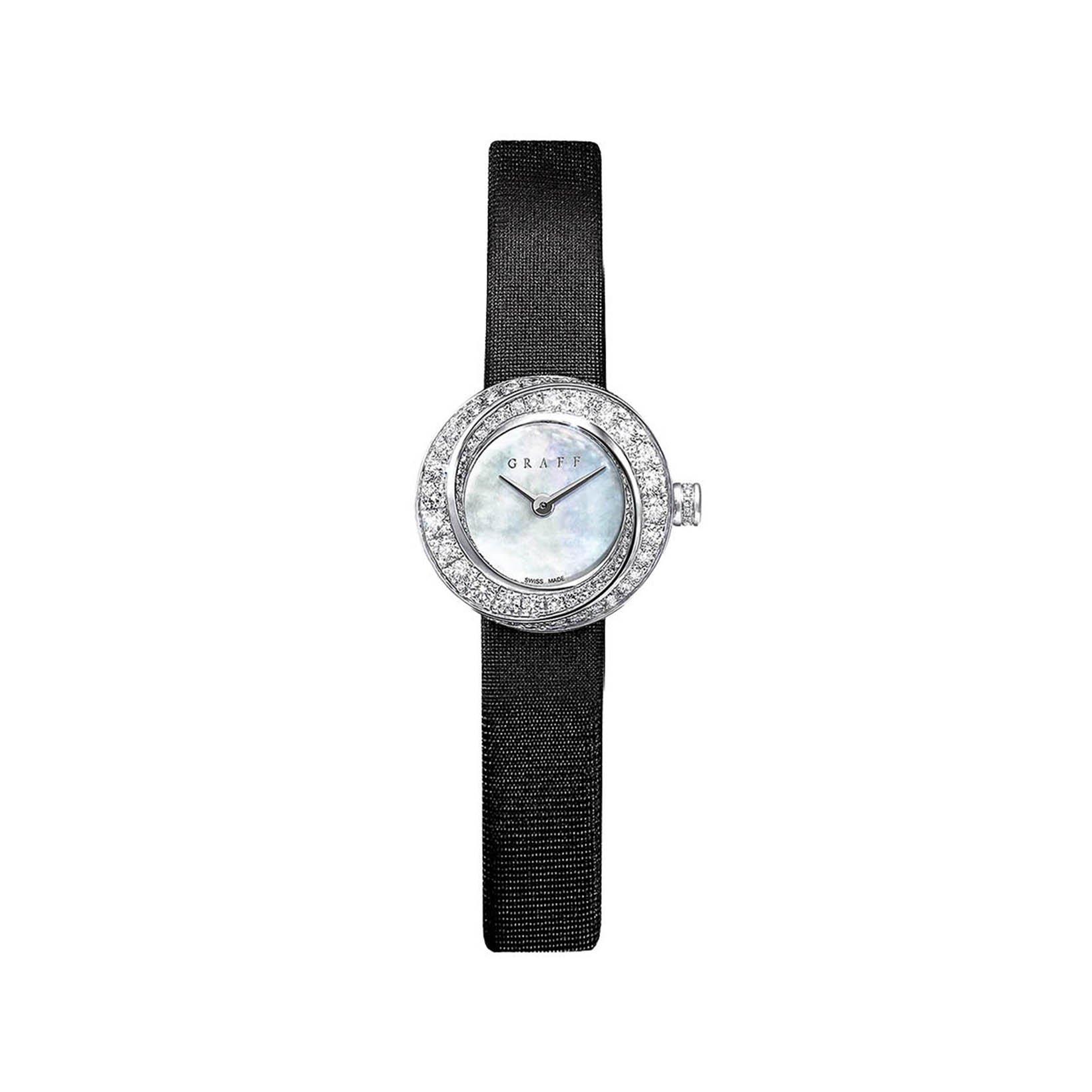 Graff Spiral Quartz 19 mm White Gold Watch  White Dial   Satin Strap