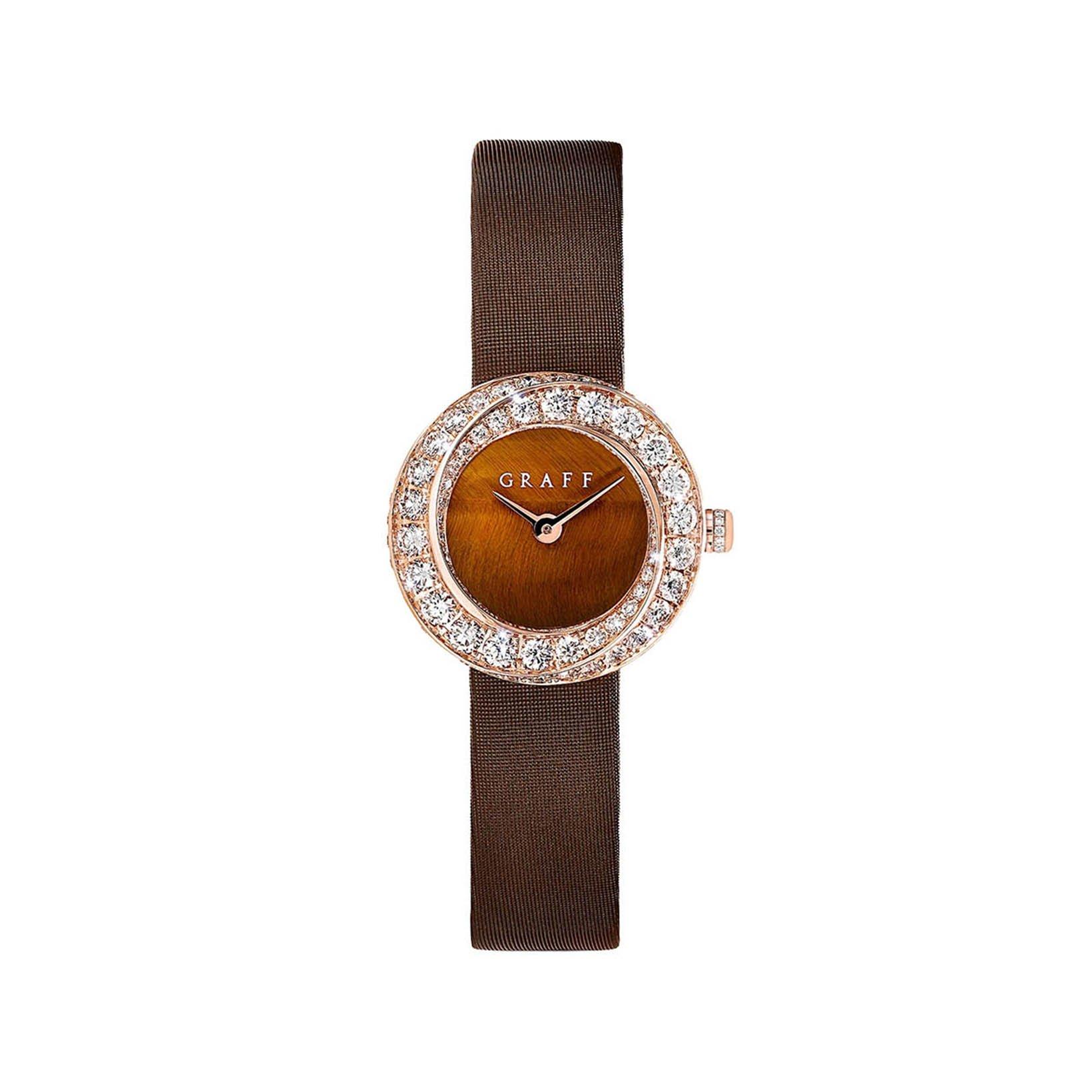 Graff Spiral Quartz 23 mm Rose Gold Watch  Brown Dial   Satin Strap